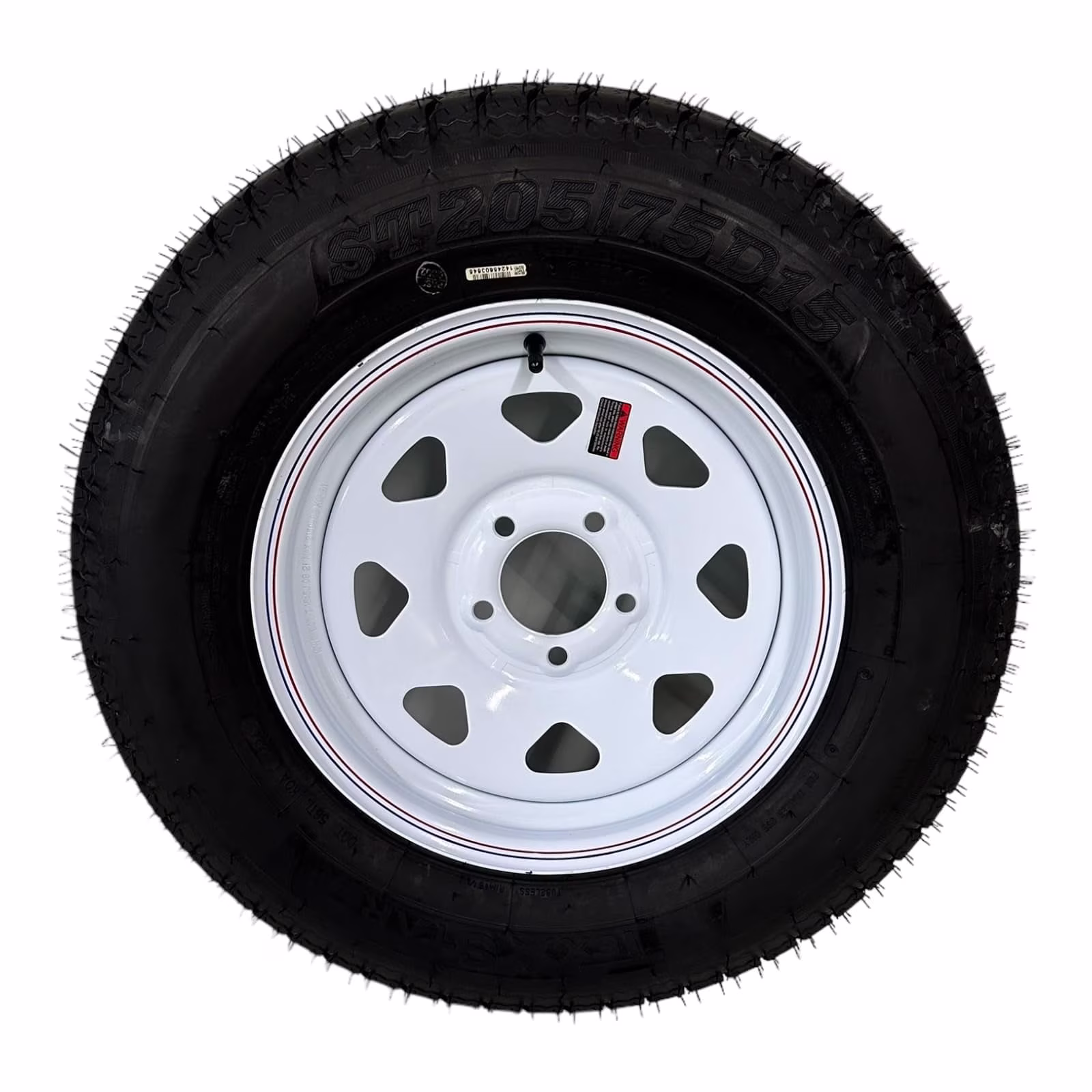 Trailer Tire on Rim ST205/75D15 LRC 6 Ply Bias 5 Lug White Spoke Wheel 5X4.5" Bolt Pattern