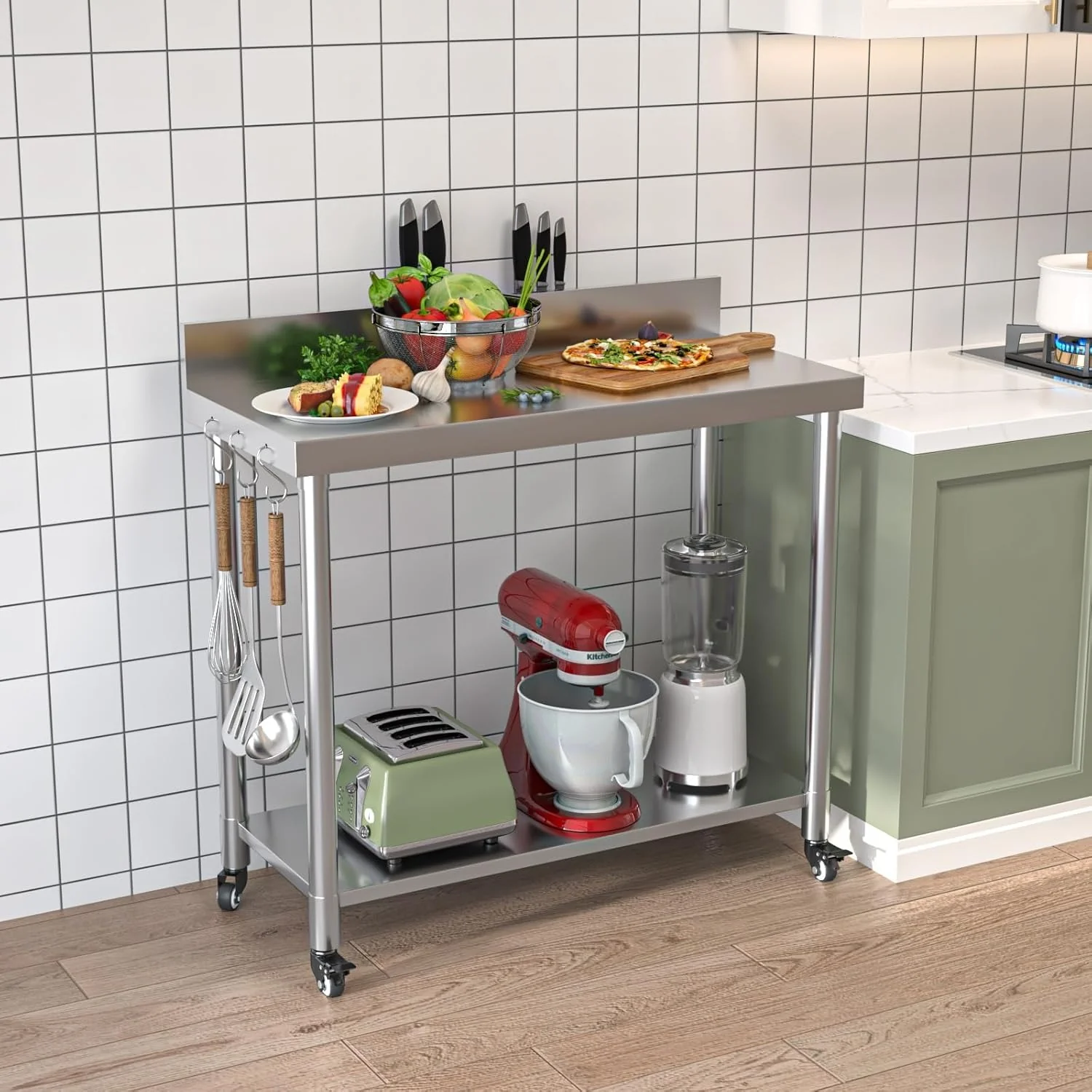 AECOJOY Stainless Steel Table with Backsplash 48
