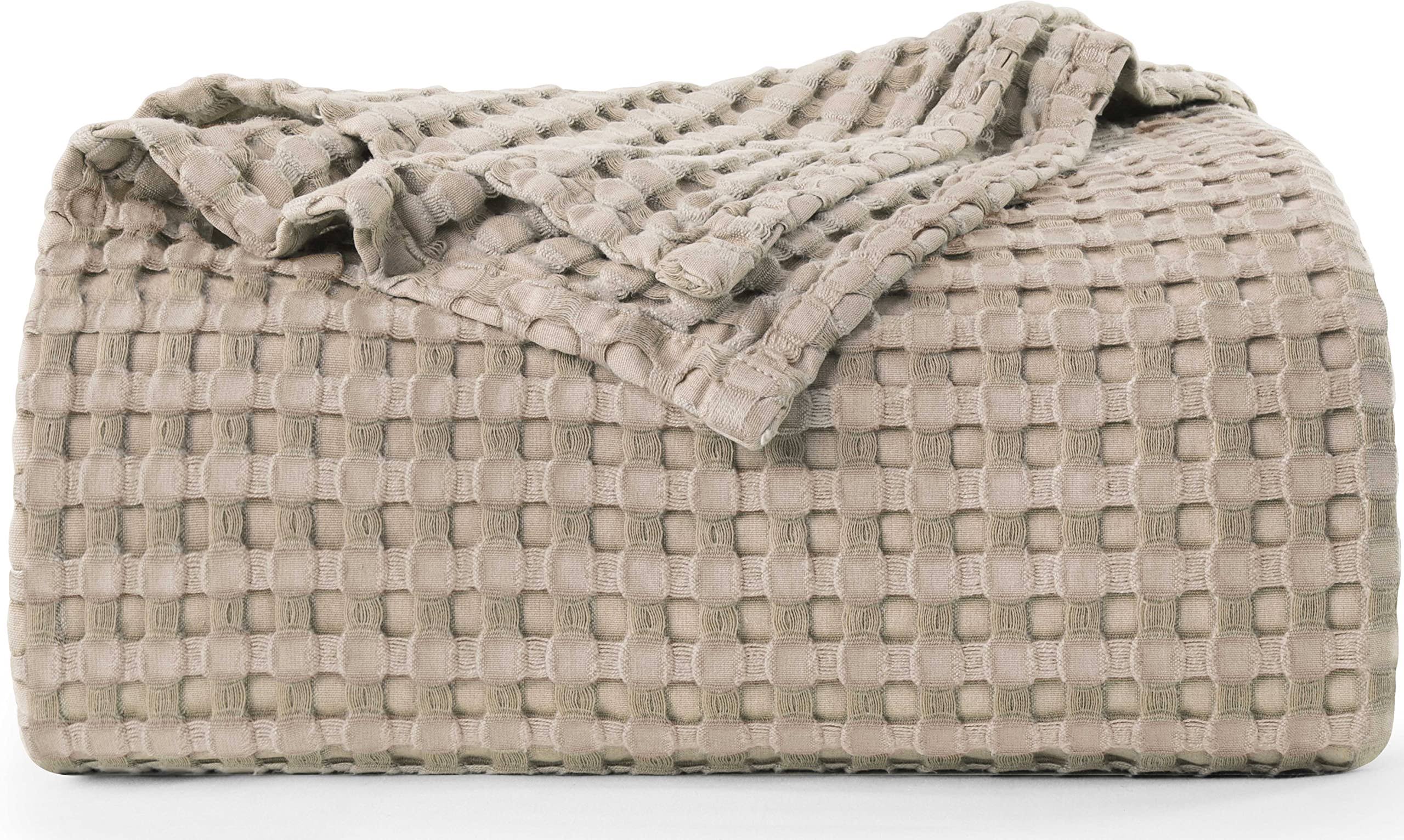 Utopia Bedding Cotton Waffle Blanket 300 GSM (Khaki - 60x50 Inches) Soft Lightweight Breathable Bed Blanket Throw Size Layering