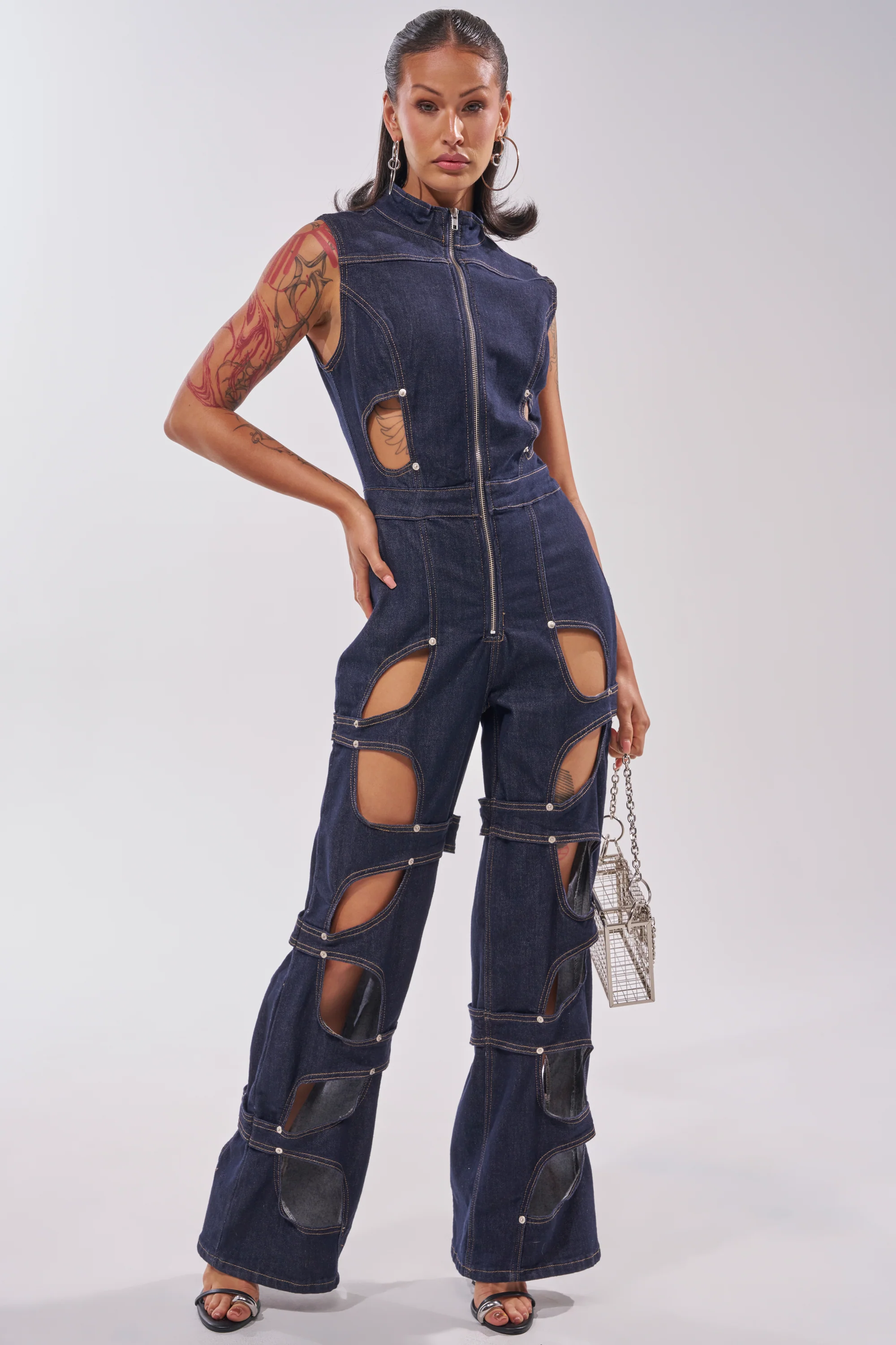 BRING THE ENERGY CUT OUT DENIM JUMPSUIT - Akira Store