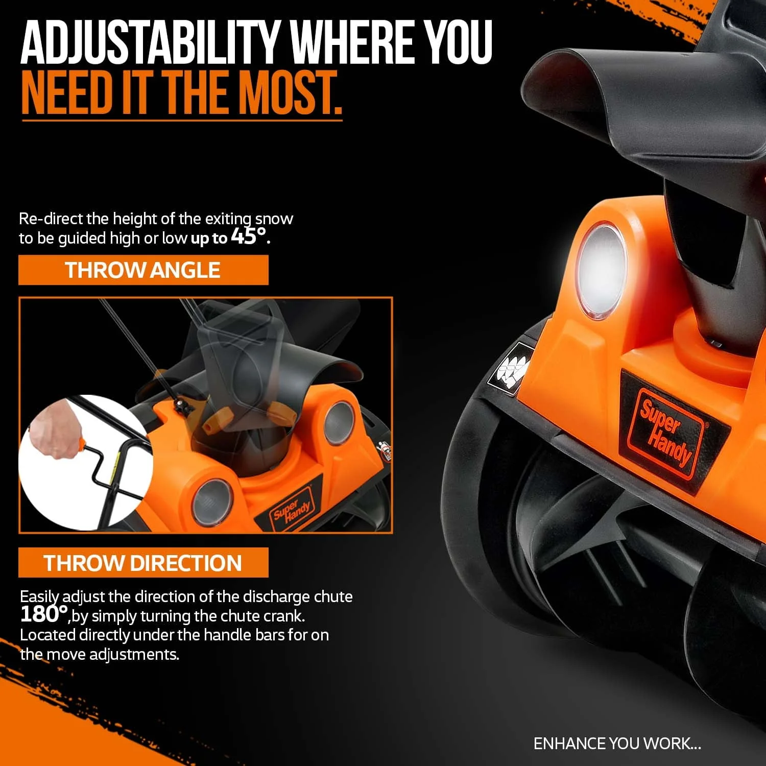 Electric Snow Blower: 18x10 Inch Path, 720 lbs/min, 25ft Throw, LED Lights Corded AC 120V 15A for Driveways, Paths, and Yards Image 4