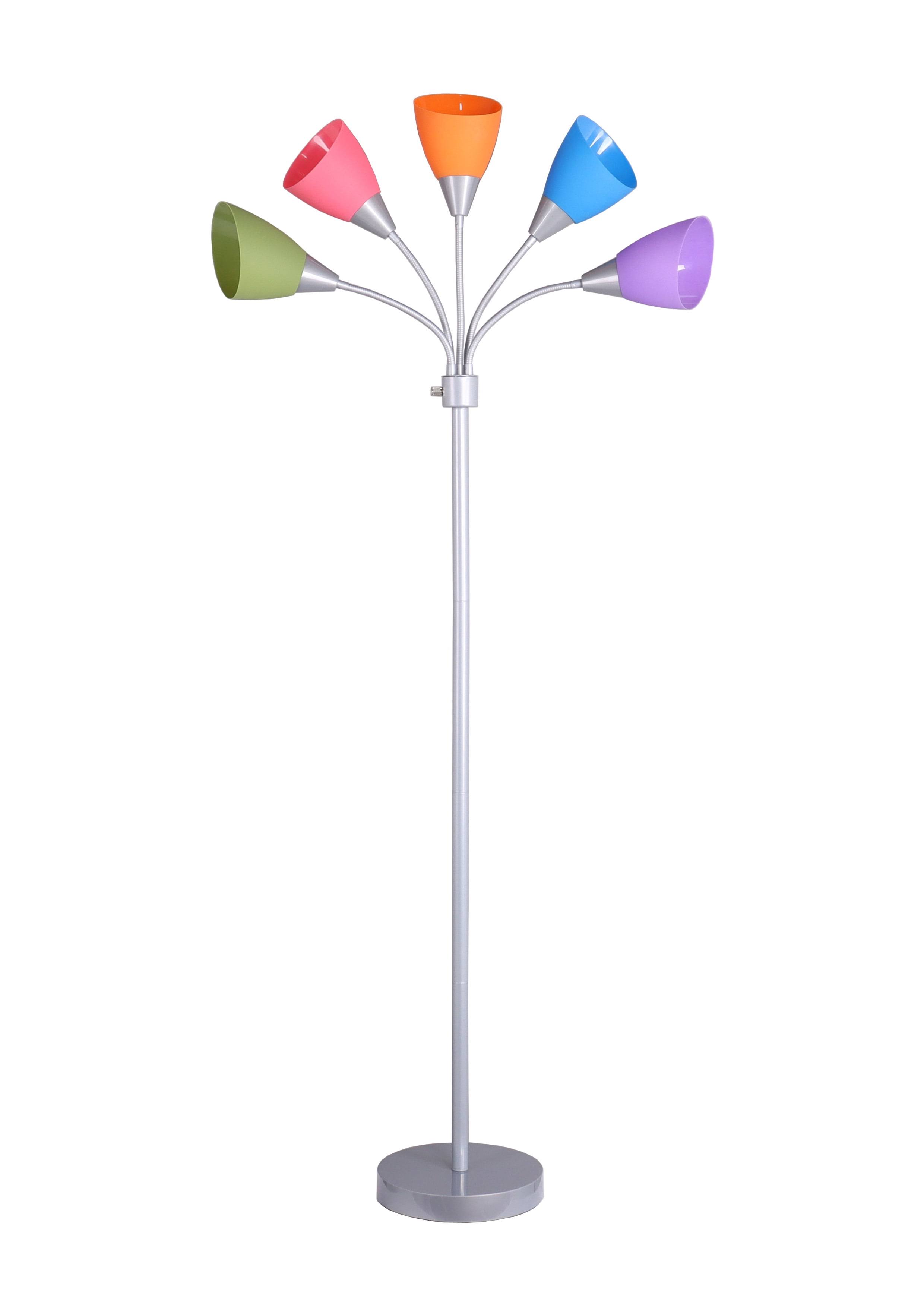 Mainstays 5 Light Floor Lamp, Multi-Color Shades, Metal Silver Finish, Modern, Young Adult Use