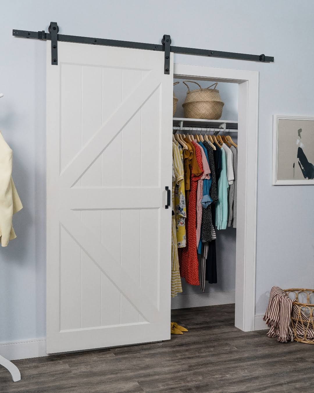 Renin Hollow Core K Brace 36-in x 84-in White K-Frame Prefinished MDF Single Barn Door (Hardware Included) | HC052P01PR1PRE36084