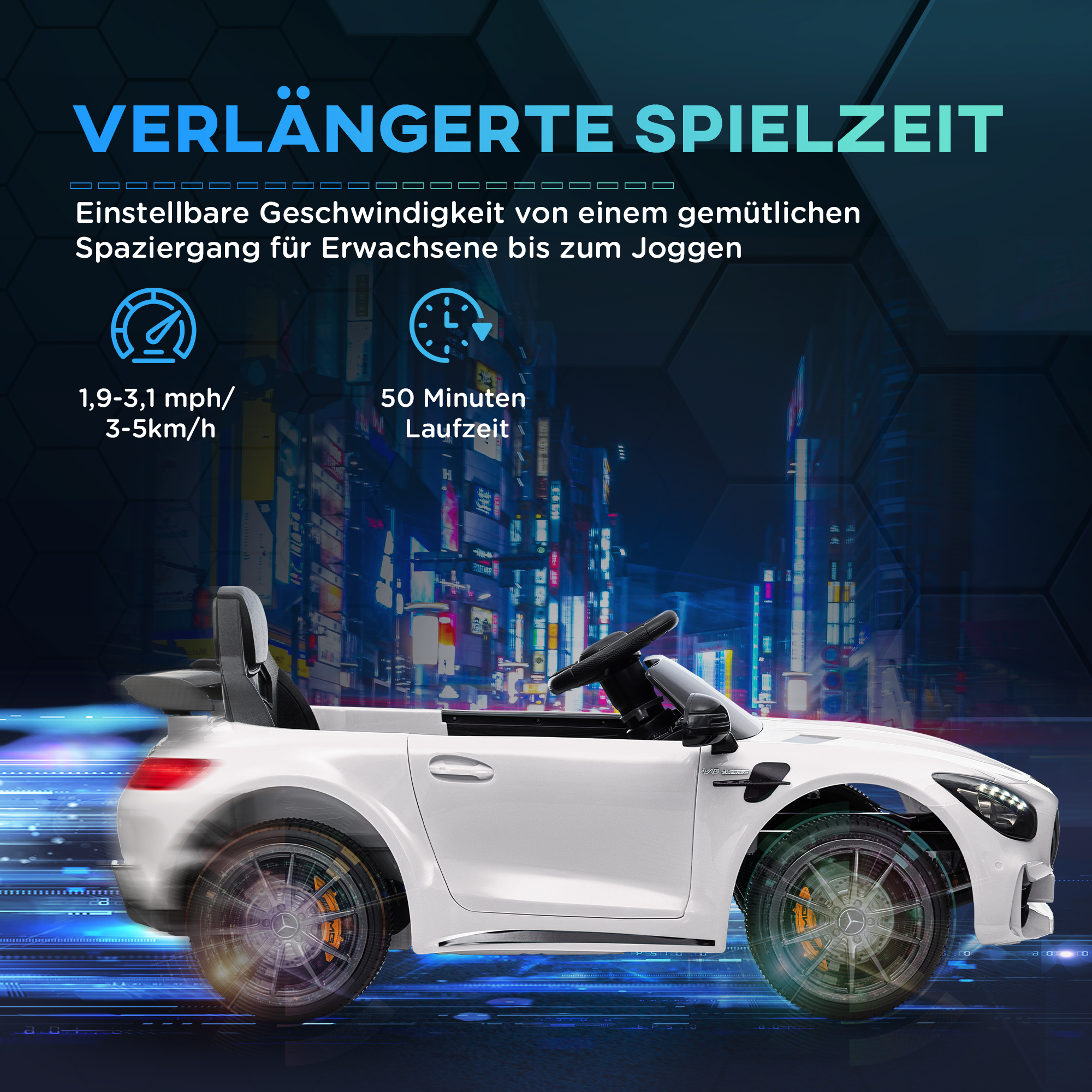 AIYAPLAY Elektrisch Kinderauto, Mercedes, 3-5 km/u, Afstandsbediening, Licht & Muziek, Wit