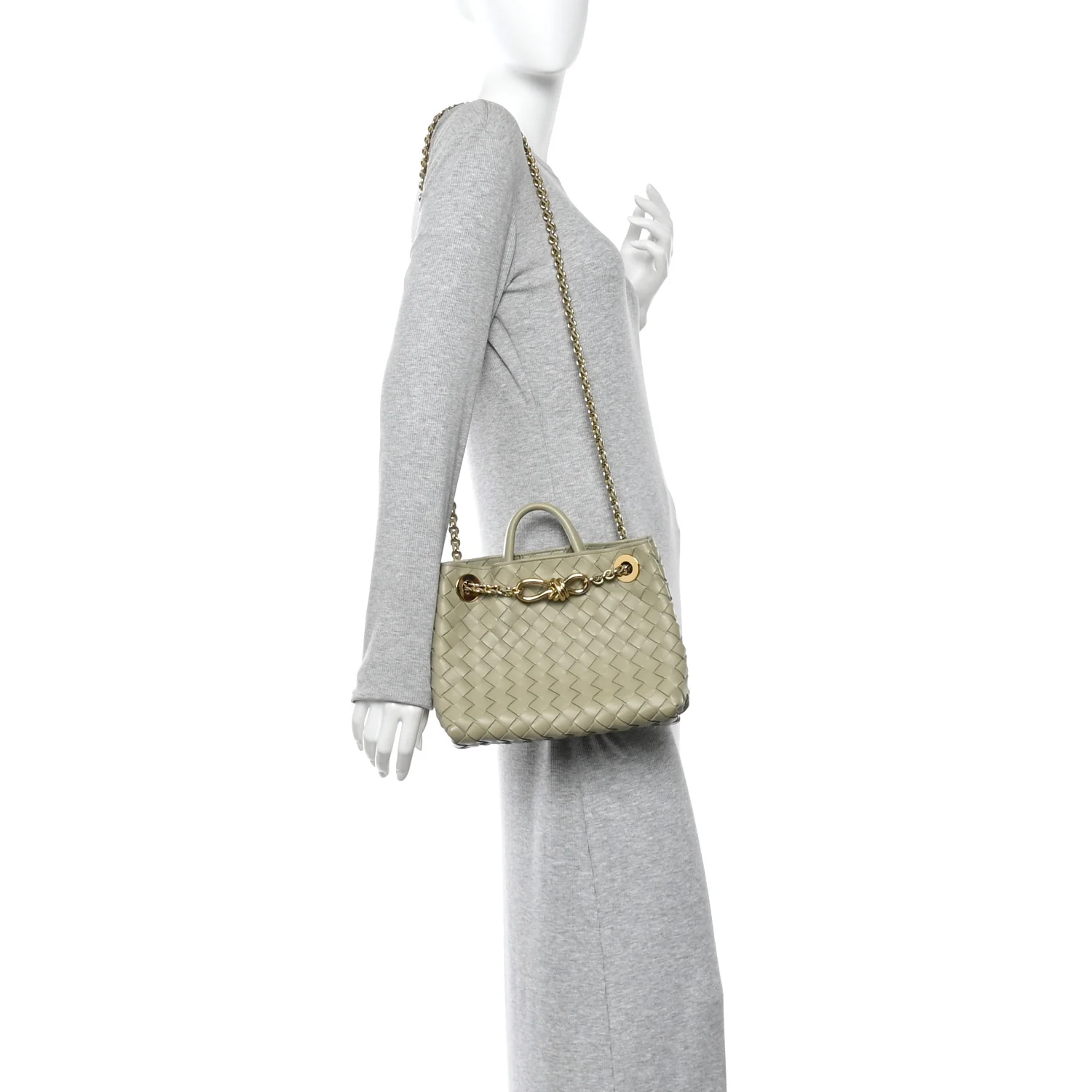 Nappa Intrecciato Small Andiamo With Chain Shoulder Bag Travertine