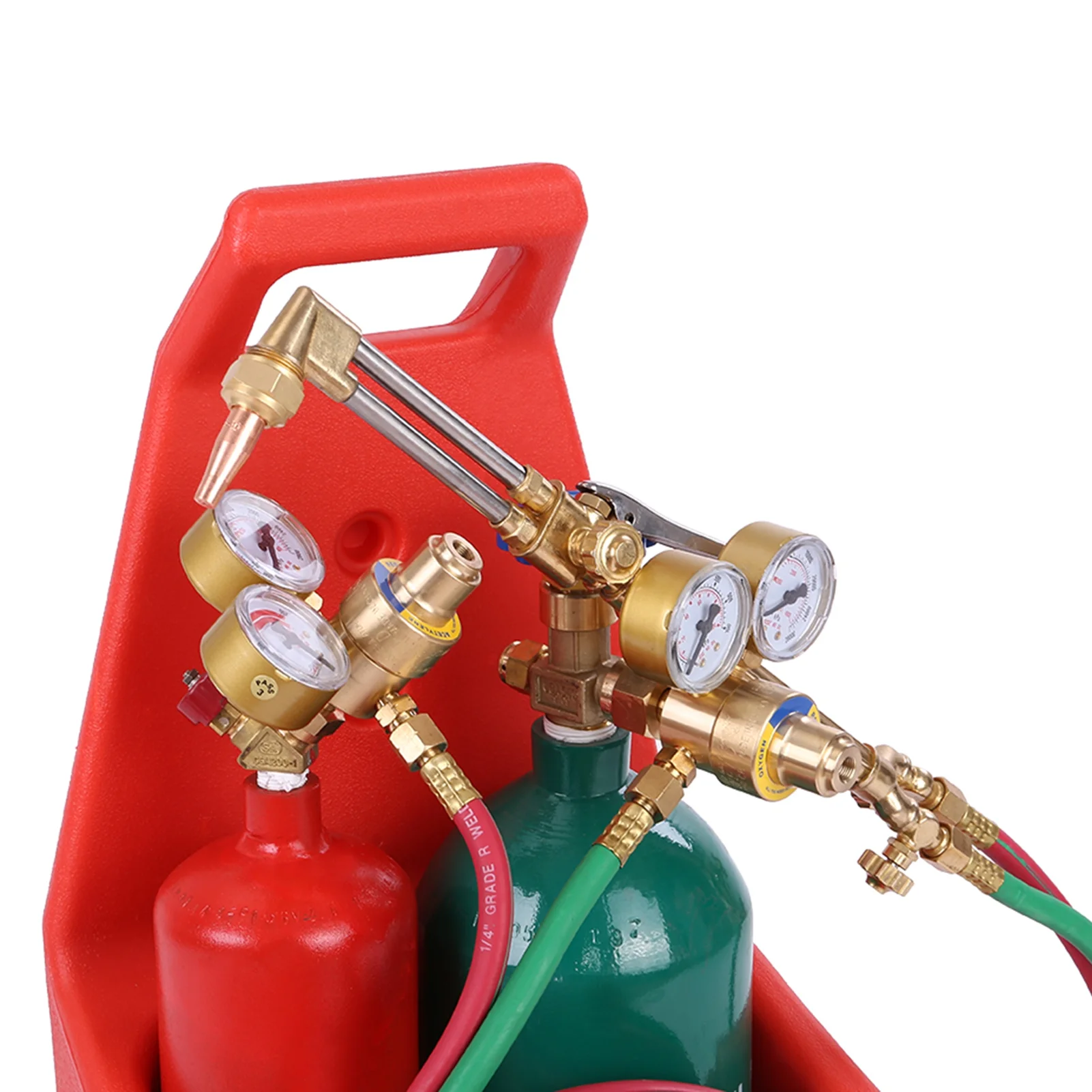 Oxy Acetylene Torch Kit Welding and Cutting Torch Set with Gauges Hose for Metal Working, Includes 2 Tanks, 12-feet Hose Length(Red) - Image 6