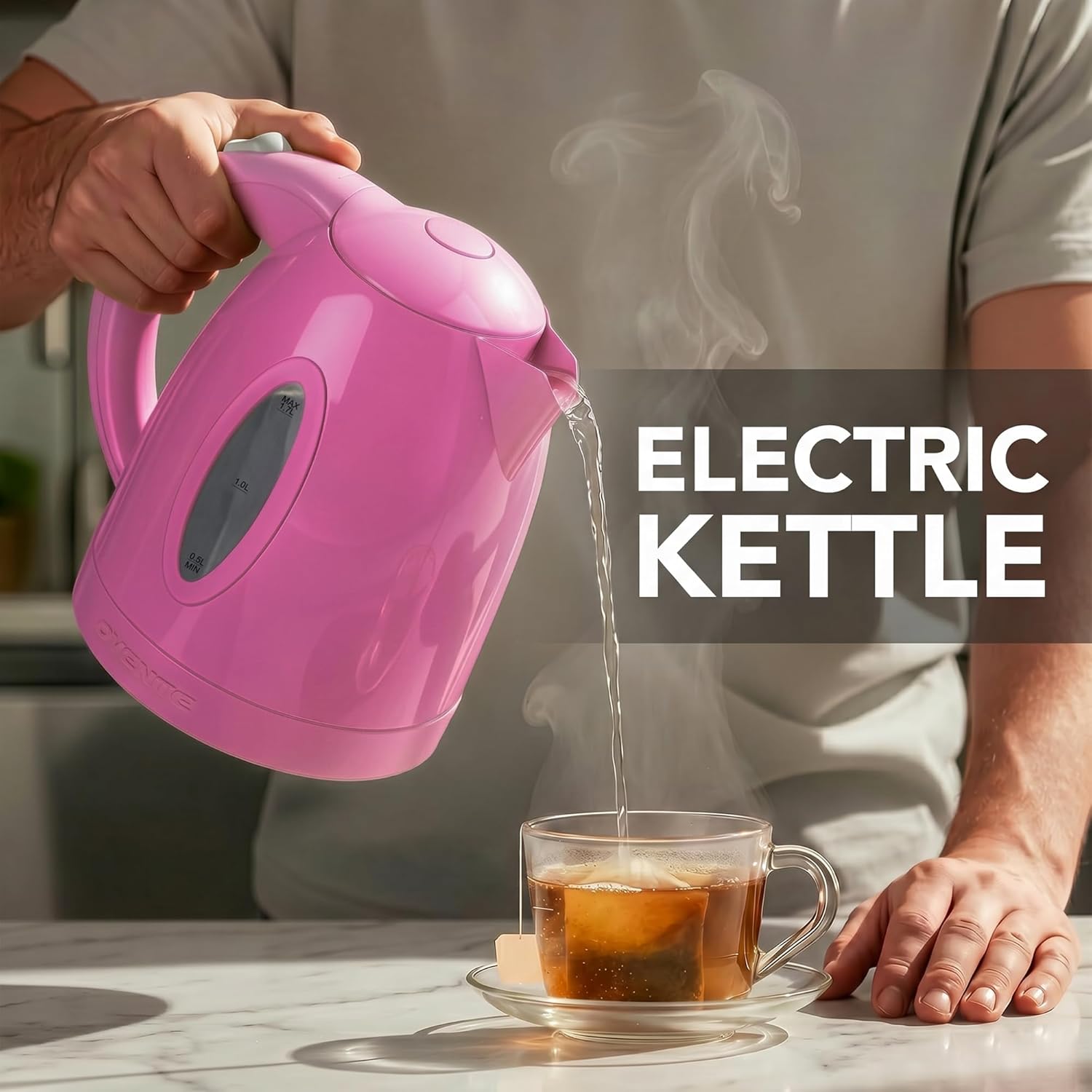 OVENTE 1.7L Electric Tea Kettle, 1100W BPA-Free Water Boiler, Pink KP72P