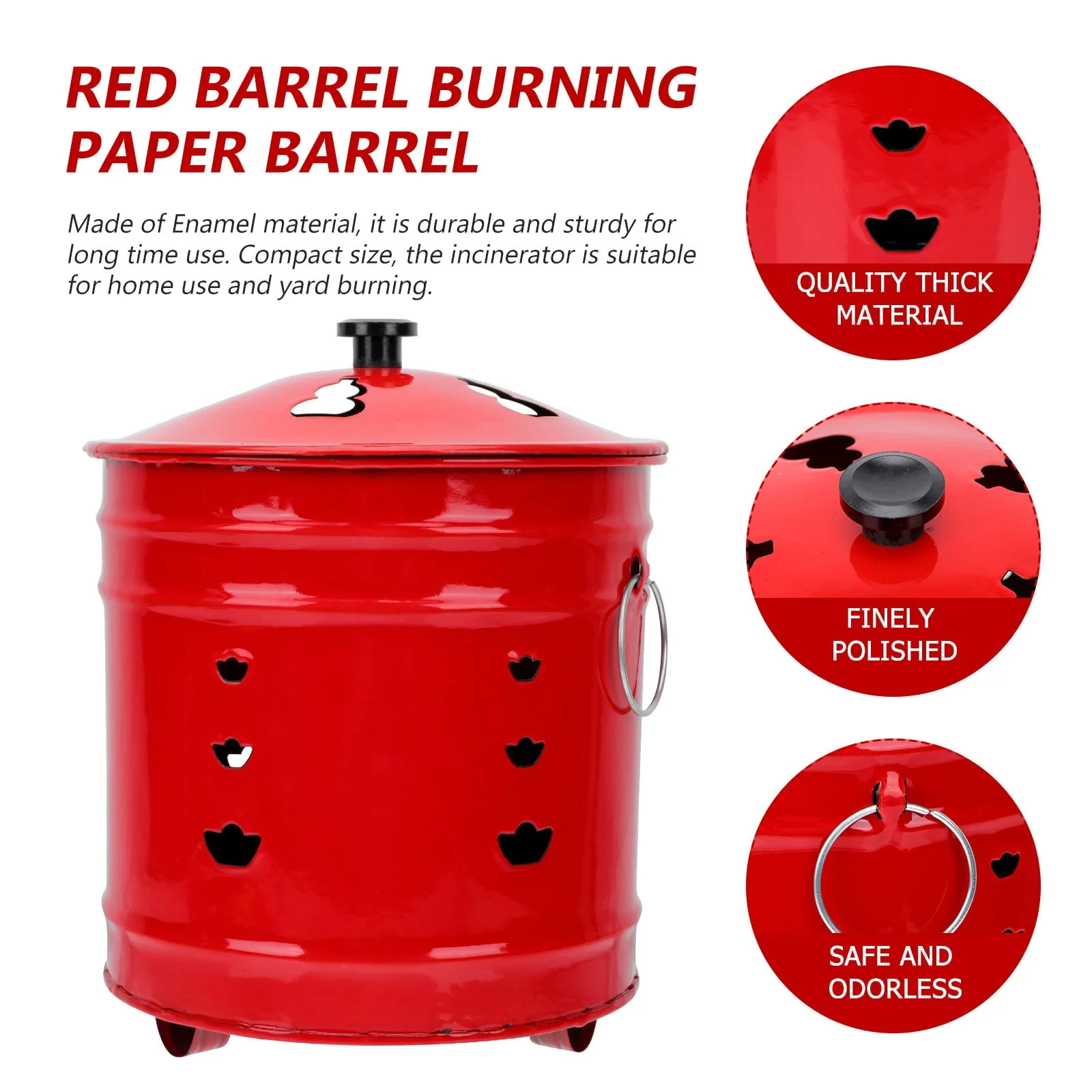Fire Pit Incinerator Barrel Burn Burning Bonfire Bucket Bin Bowl Cage Garden Fireplace Money Steel Stainless Outdoor(26x26cm/Red) - Image 6