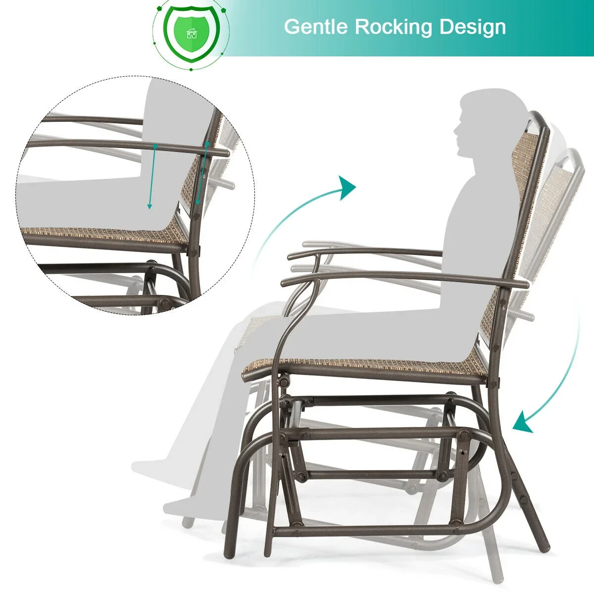 Costway 2PCS Patio Swing Single Glider Chair Rocking Seating Steel Frame Garden Brown