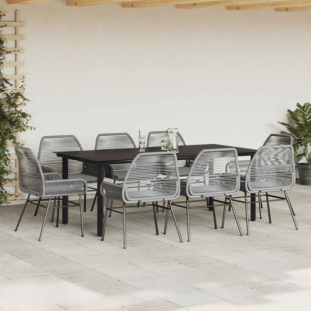 Vidaxl 7 Piece Patio Dining Set with Cushions Black Poly Rattan Glass
