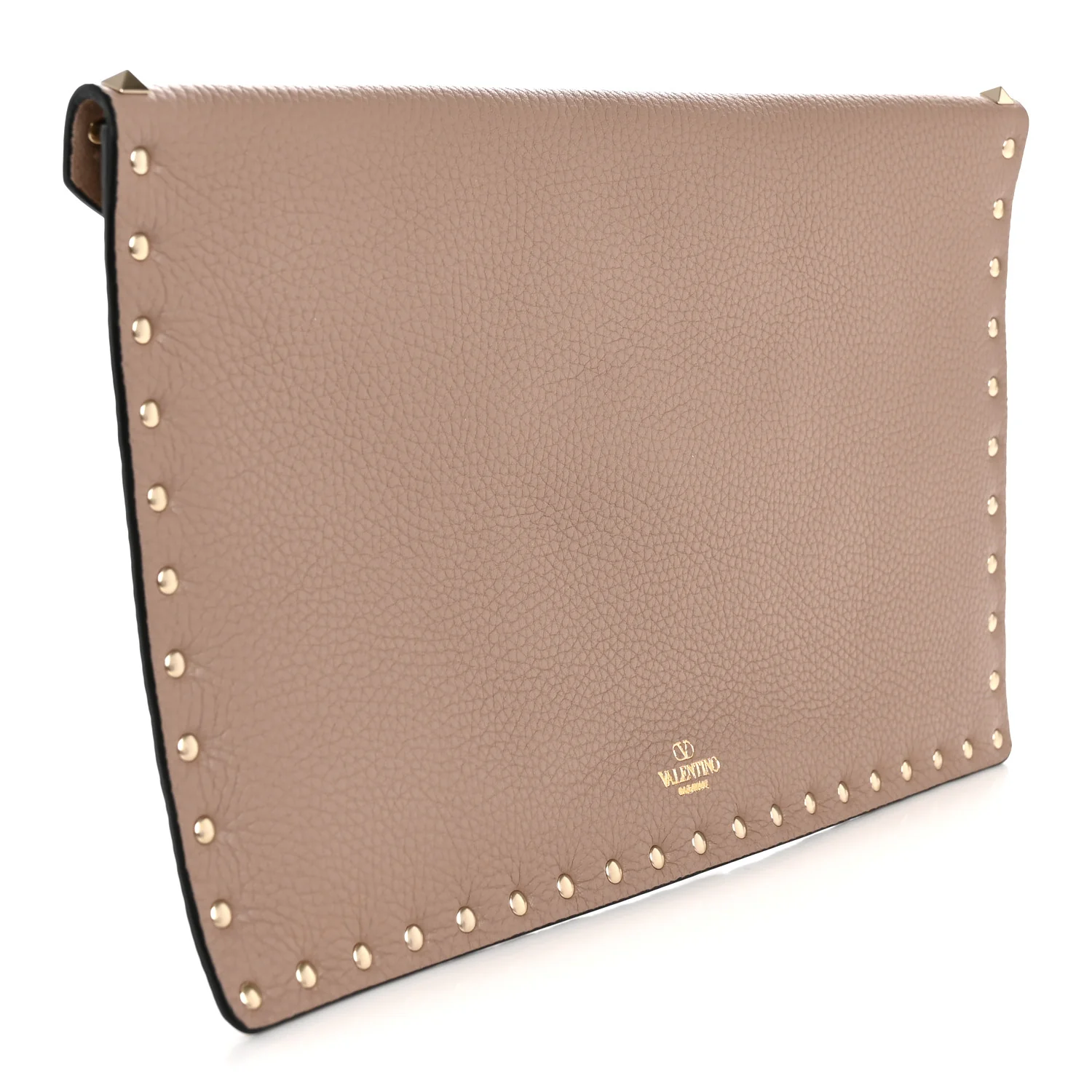 Vitello Medium Rockstud Envelope Flat Wristlet Pouch Poudre