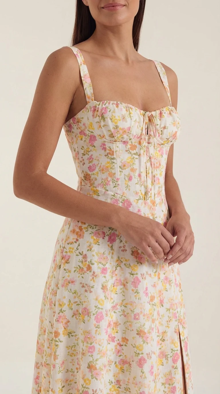 Robe midi fleurie pour femmes, idéale pour les invitées de mariage