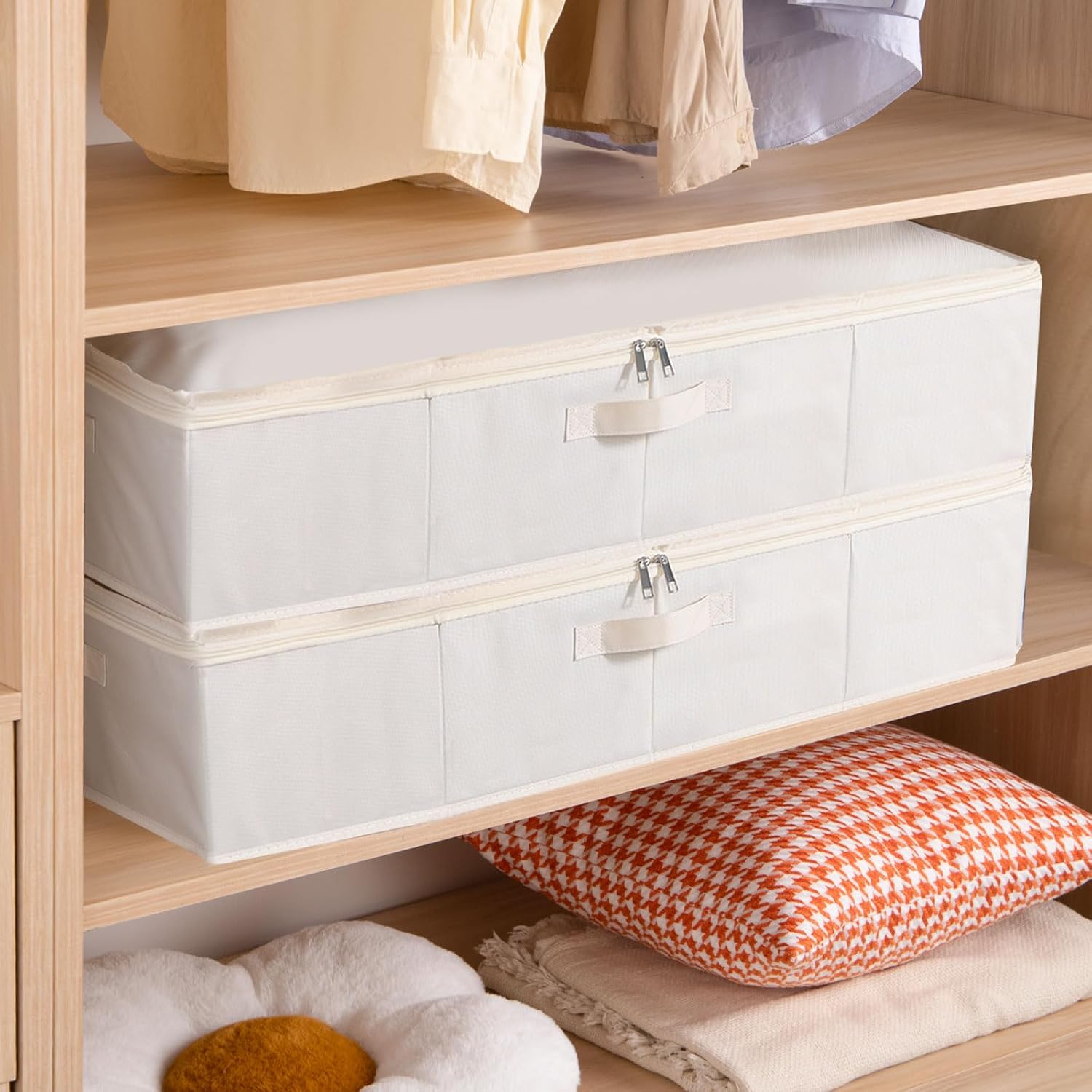 Underbed Storage Organizers,Beige,2 Pack,23.6x11.8x5.9 Inch