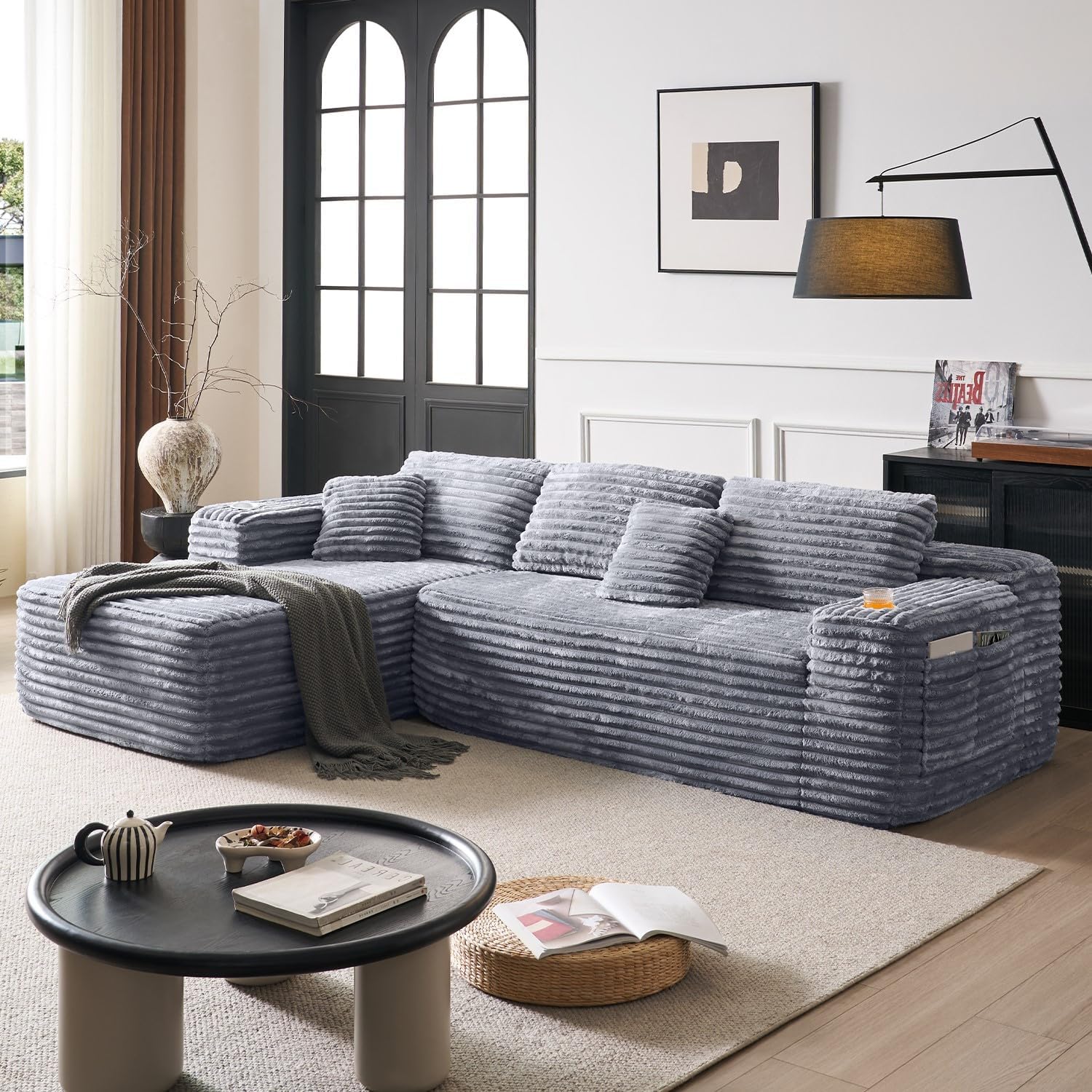 Canapé d'angle Cloud avec fauteuil inclinable en L et porte-gobelet intégré