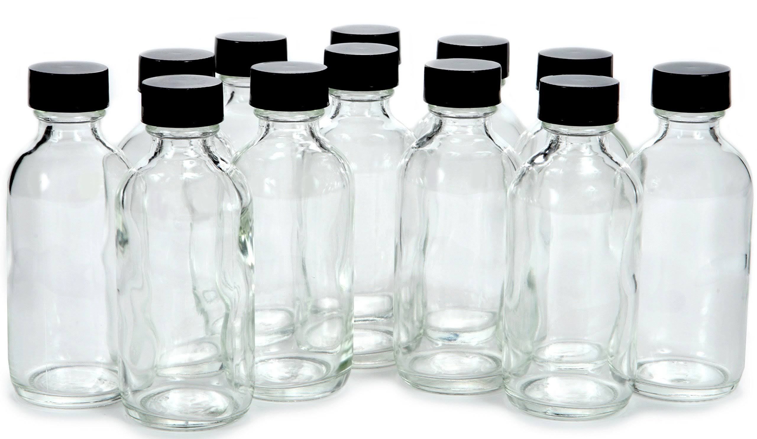 Vivaplex 12 Clear 2 oz Glass Bottles with Lids