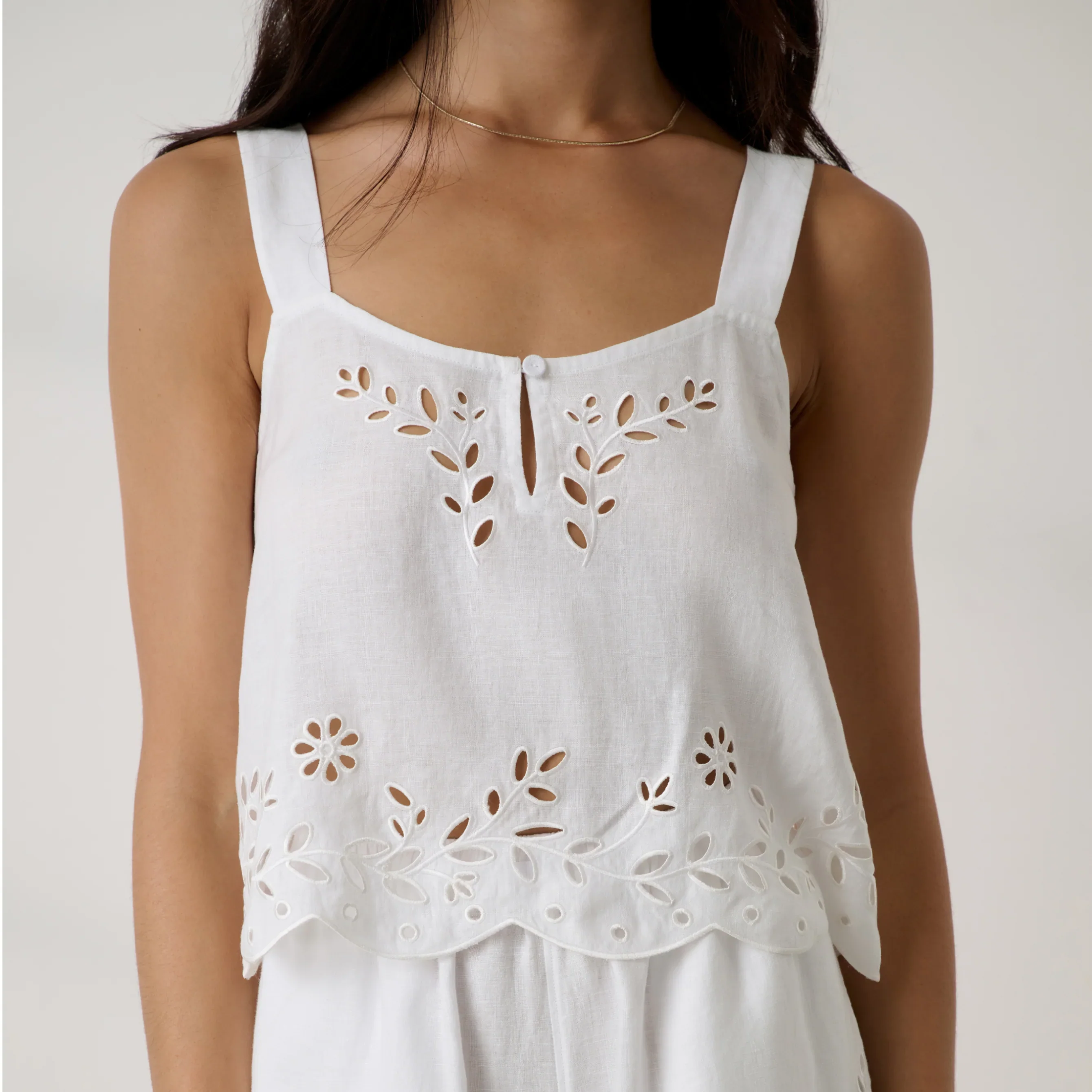 Linen Embroidered Eyelet Tank