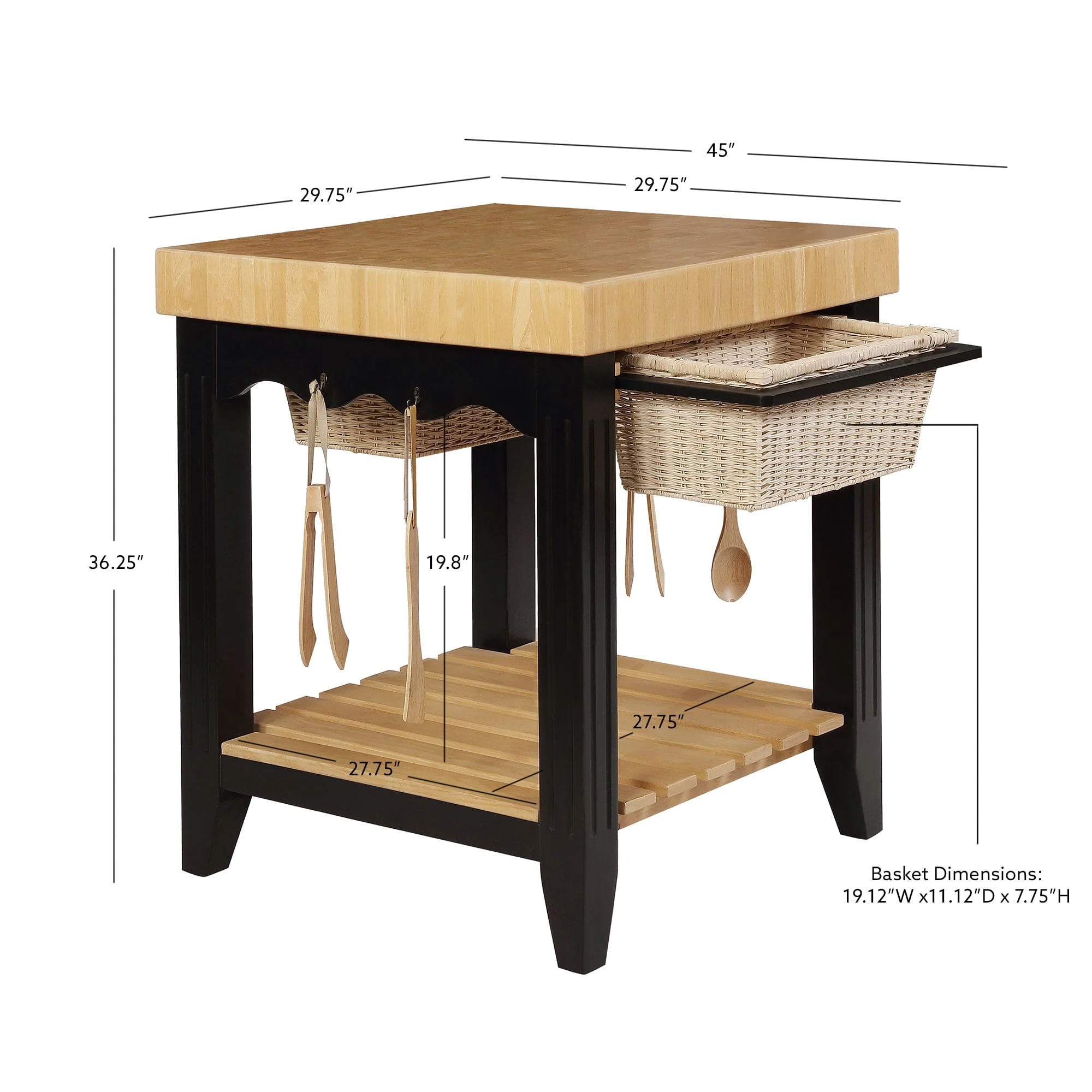 Kolton Square Kitchen Island, Black and Natural with Butcher Block Top(Black and Natural with Butcher Block Top) Image 10