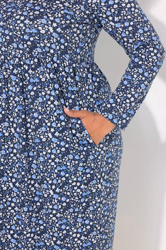 Floral Square Neck Long Sleeve Matte Jersey Dress