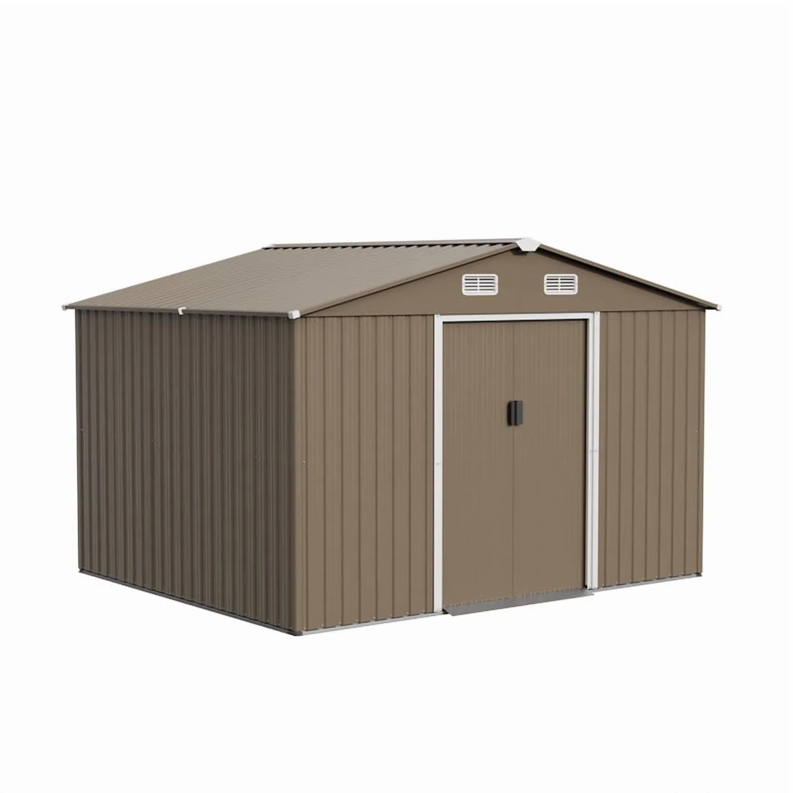 ALAULM 8x6 ft Outdoor Steel Storage Shed, Waterproof Lockable Door Metal Tool Shed with Sliding Door and Ventilation, Tool Storage Room with Roof for Garden (Brown)