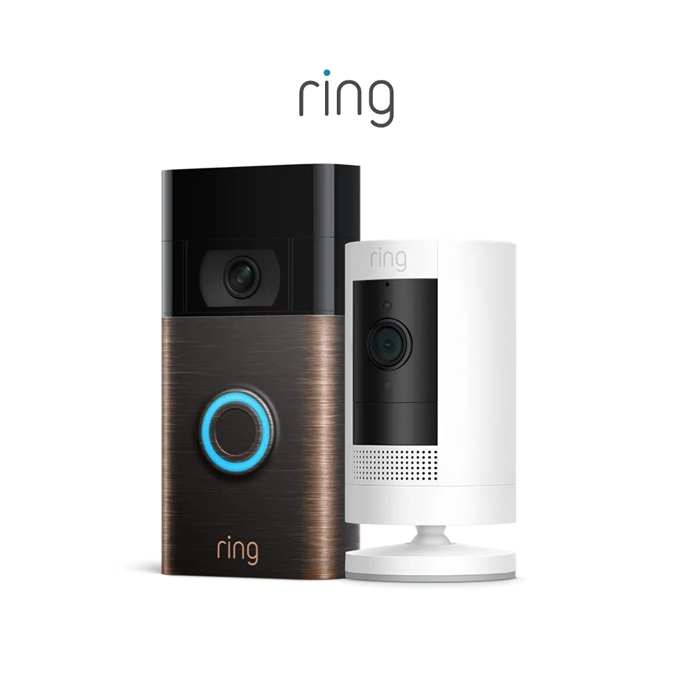 Doorbell with Ring Stick Up Cam (White) and Ring Alarm 8-piece (White)