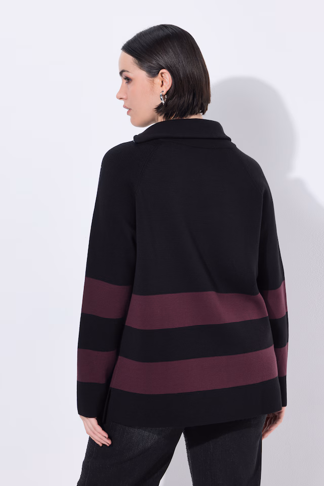 Block Stripe Asymmetric Turtleneck Sweater