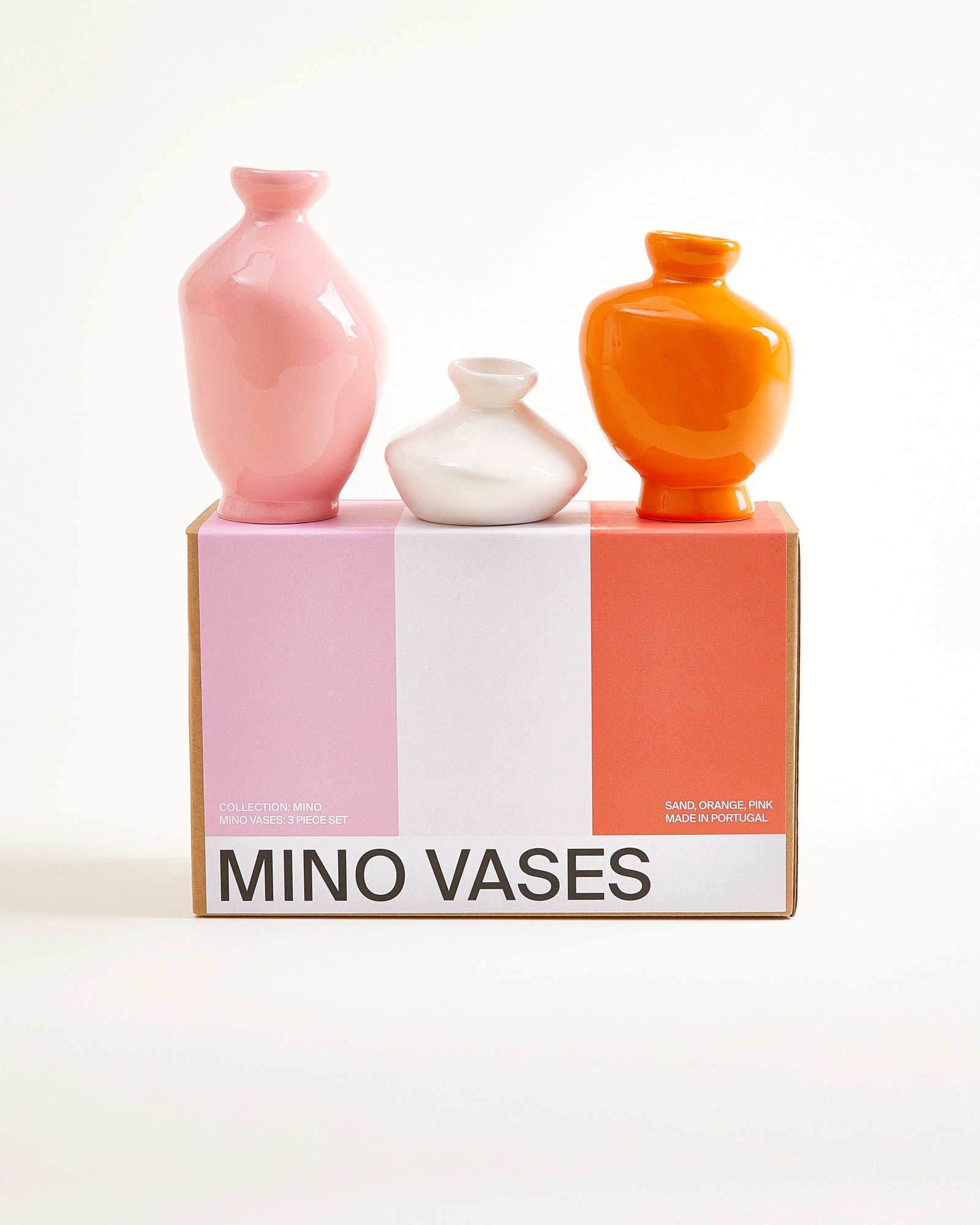 MINO - VASE S SET OF 3 SAND ORANGE PINK