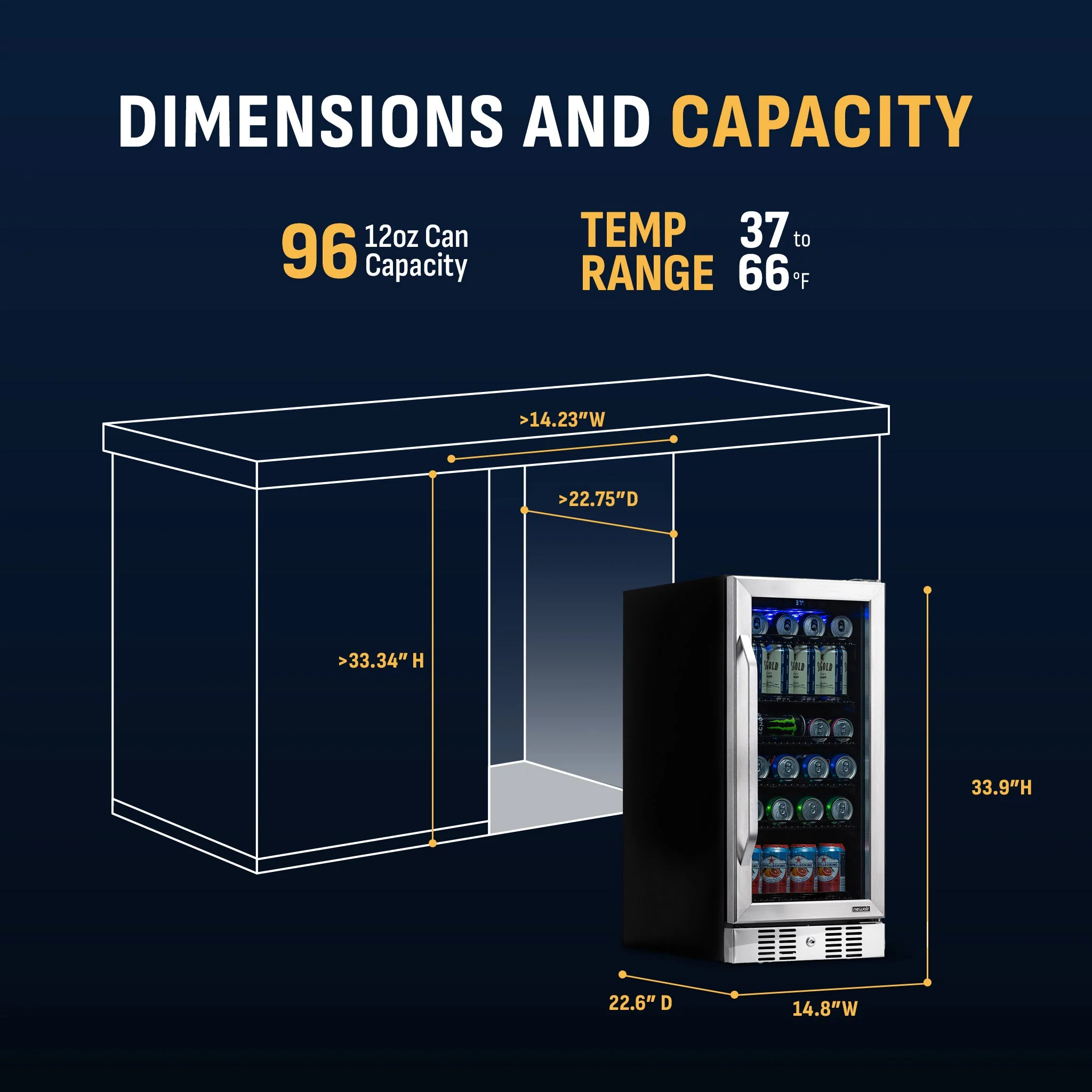 Newair 96-Can Built-In Stainless Steel Beverage Fridge - 15