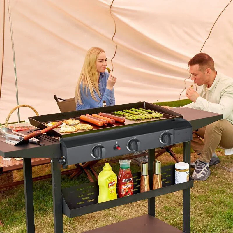 SUGIFT 3 Burner BBQ Propane Gas Grill, Stainless Steel 32,700 BTU Patio Garden Barbecue Grill, Black