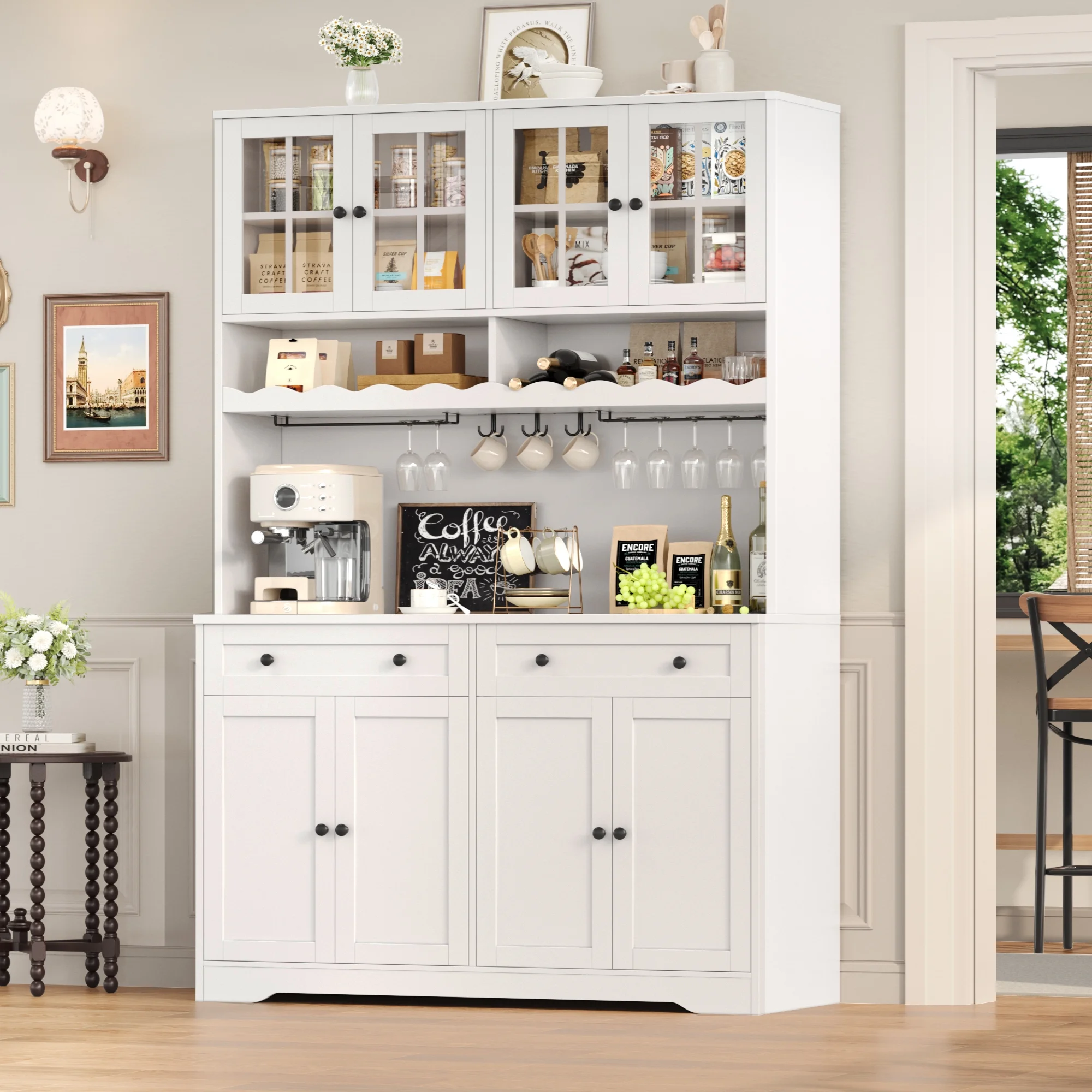 75"Tall Kitchen Pantry Storage Cabinet with Power Outlet, Large Pantry Cabinet with Microwave Stand, Modern Freestanding Cupboard Hutch for Home Dinning Room, White(White) - Image 8