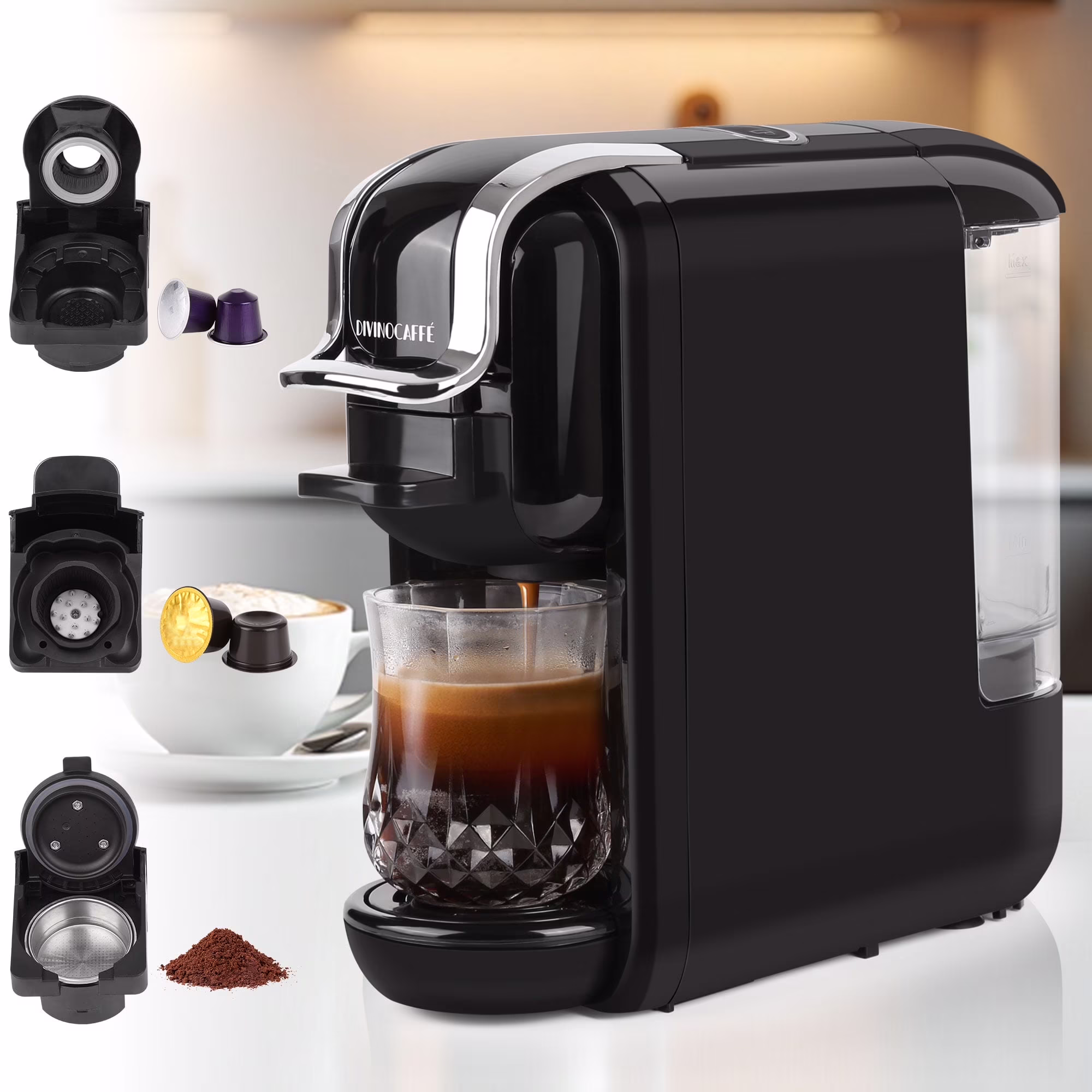 Espresso Maker for Nespresso Capsule, Lavazza Blue Capsule & Coffee Powder, 19 Bar Pump Pressure Makes Authentic Espresso Coffee, Mini Espresso Coffee Machines with Removable Water Tank