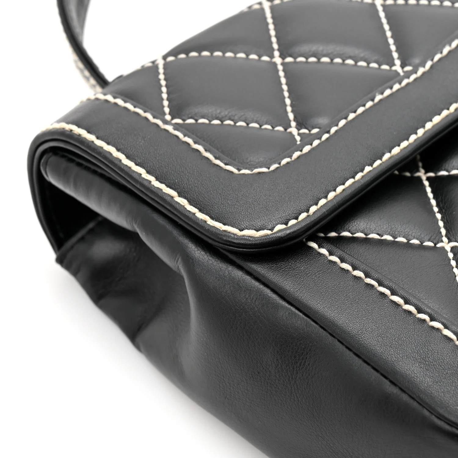 Calfskin Quilted Wild Stitch Large Top Handle Flap Black