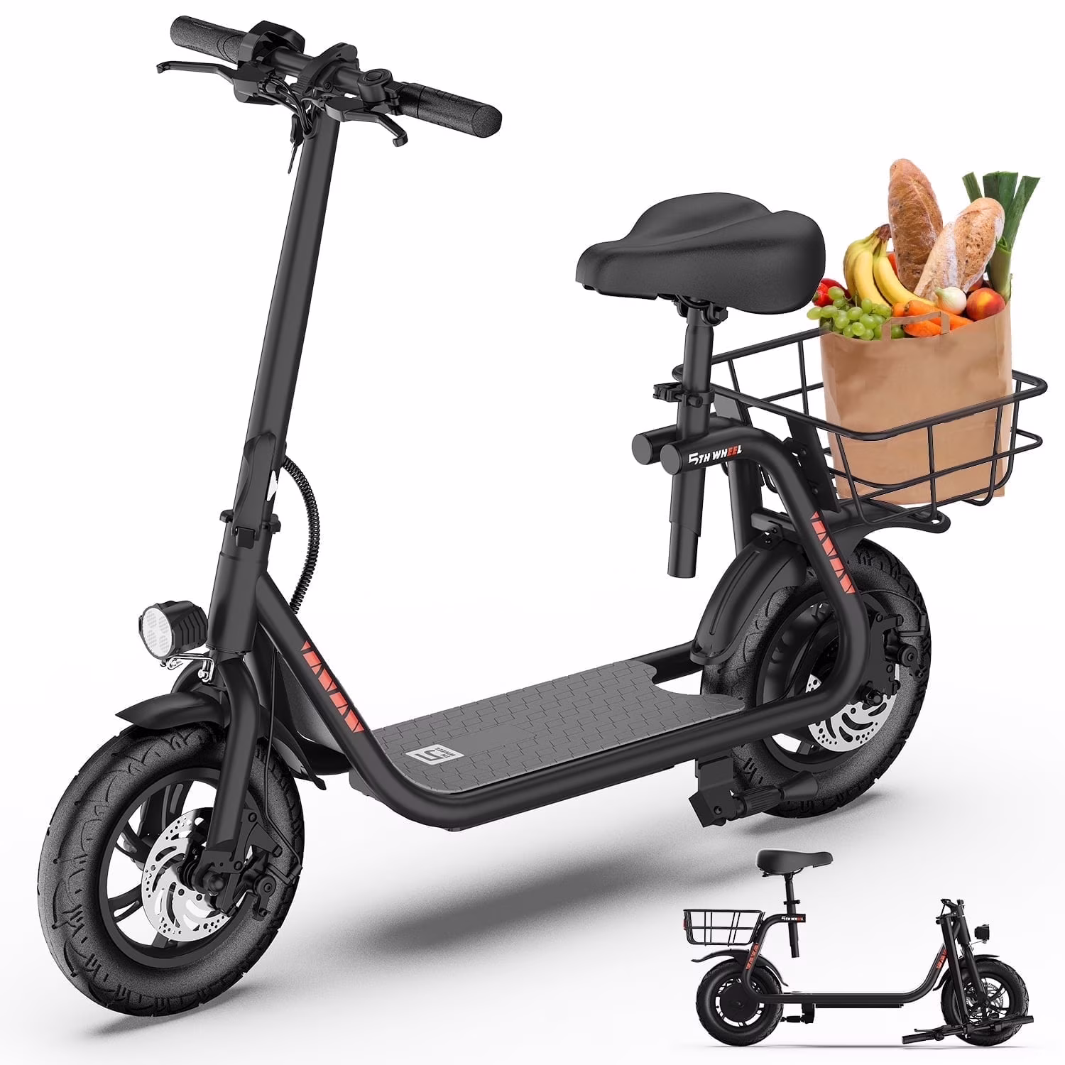 5TH WHEEL W18S 450W Motor Electric Scooter for Adults with Seat and Carry Basket, 36V 20miles Range & 15.5mph, 12