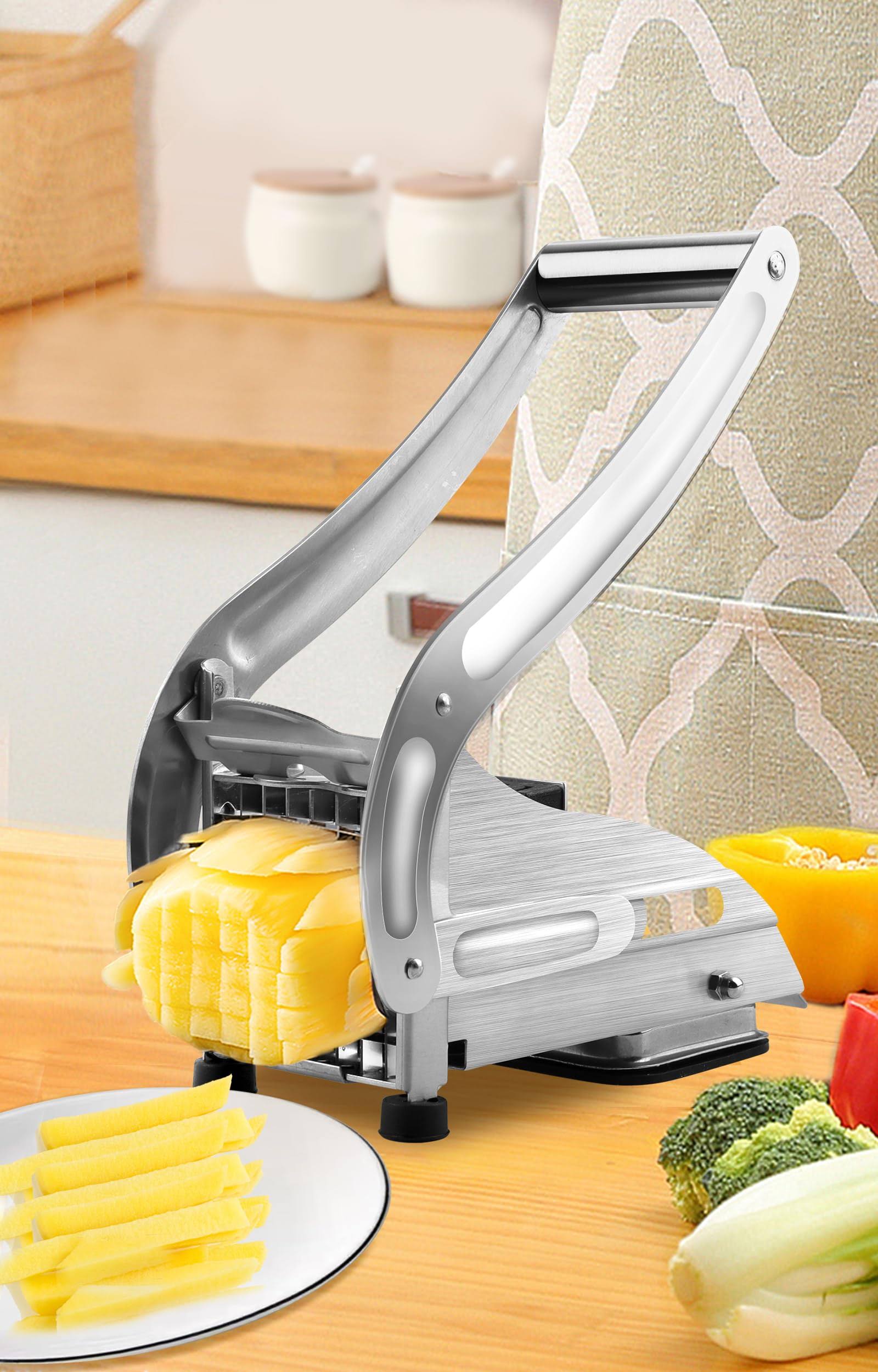 Commercial Grade French Fry Cutter, Stainless Steel Potato Cutter with 2 Blades, Potato Slicer for French Fries Vegetable Carrots Cucumbers Cutter