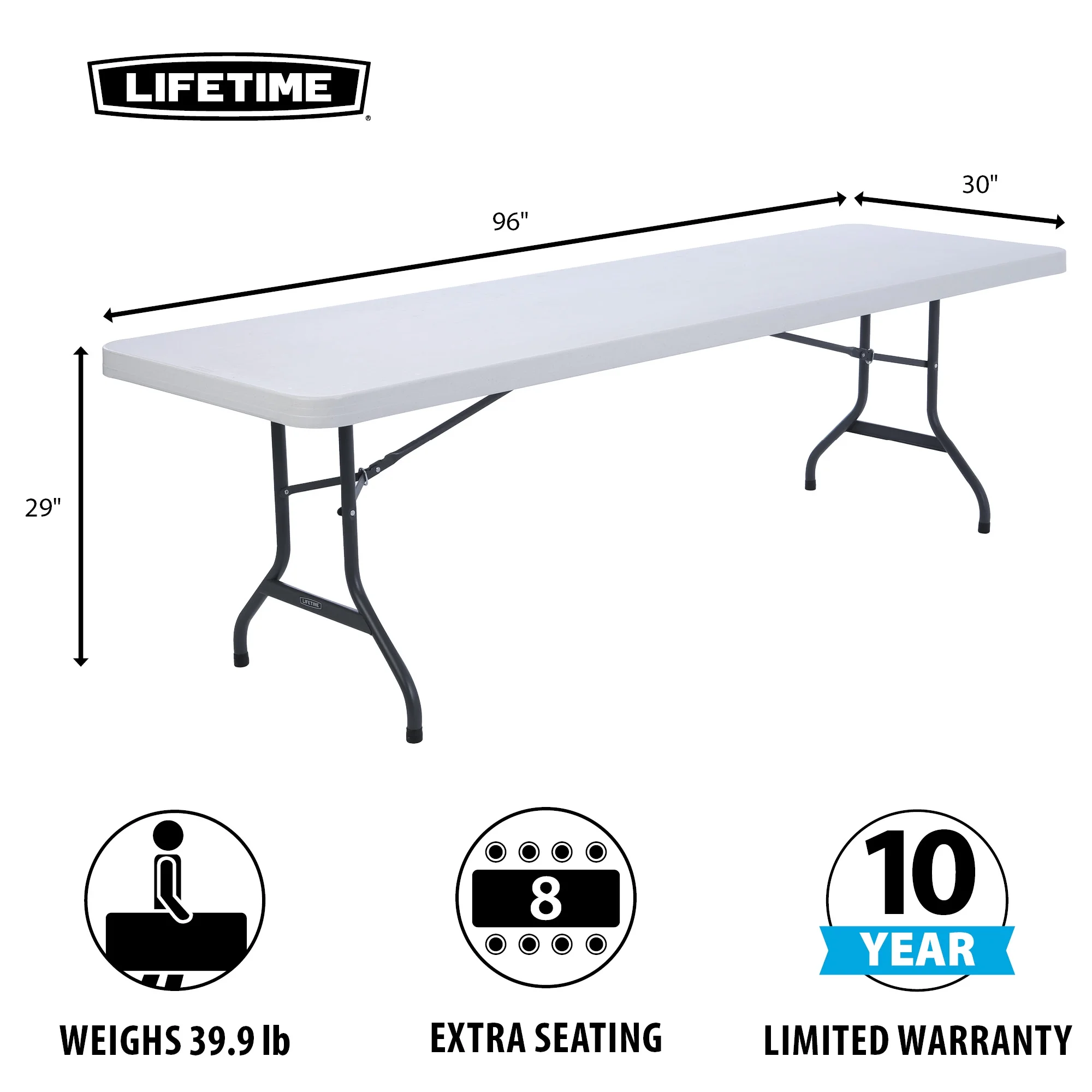 Lifetime 8 - Foot Commercial Grade Folding Table, White Granite (22980)