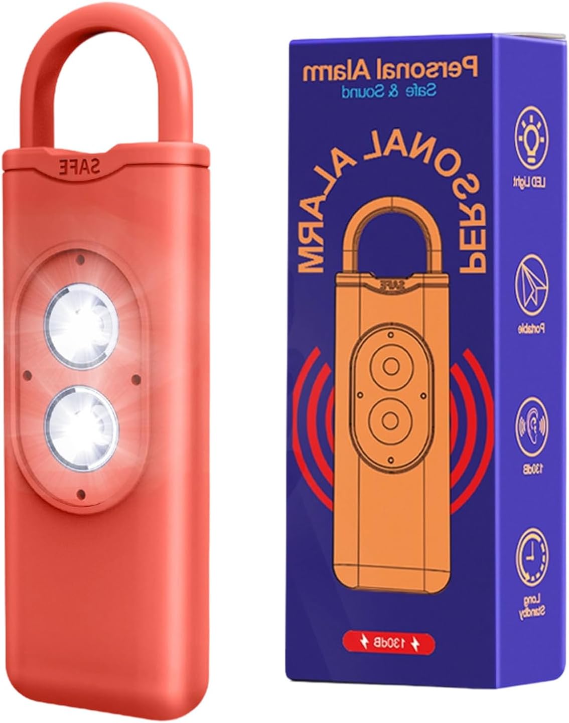Rechargeable Personals Alarm with 2 LED Lights and 130dB Alerts for Outdoor Activity Emergencies Protections Selves Defense Alarm Keychain