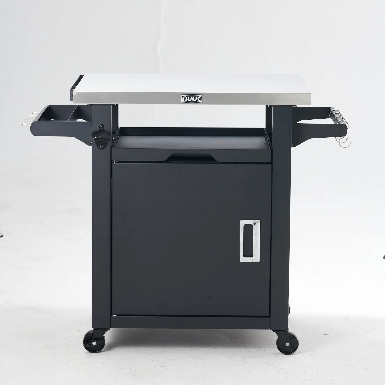 Deluxe 30IN Outdoor Rolling Grill Cook Station, Bar Table with Patio Storage Cabinet and Outdoor Dining Table, Black