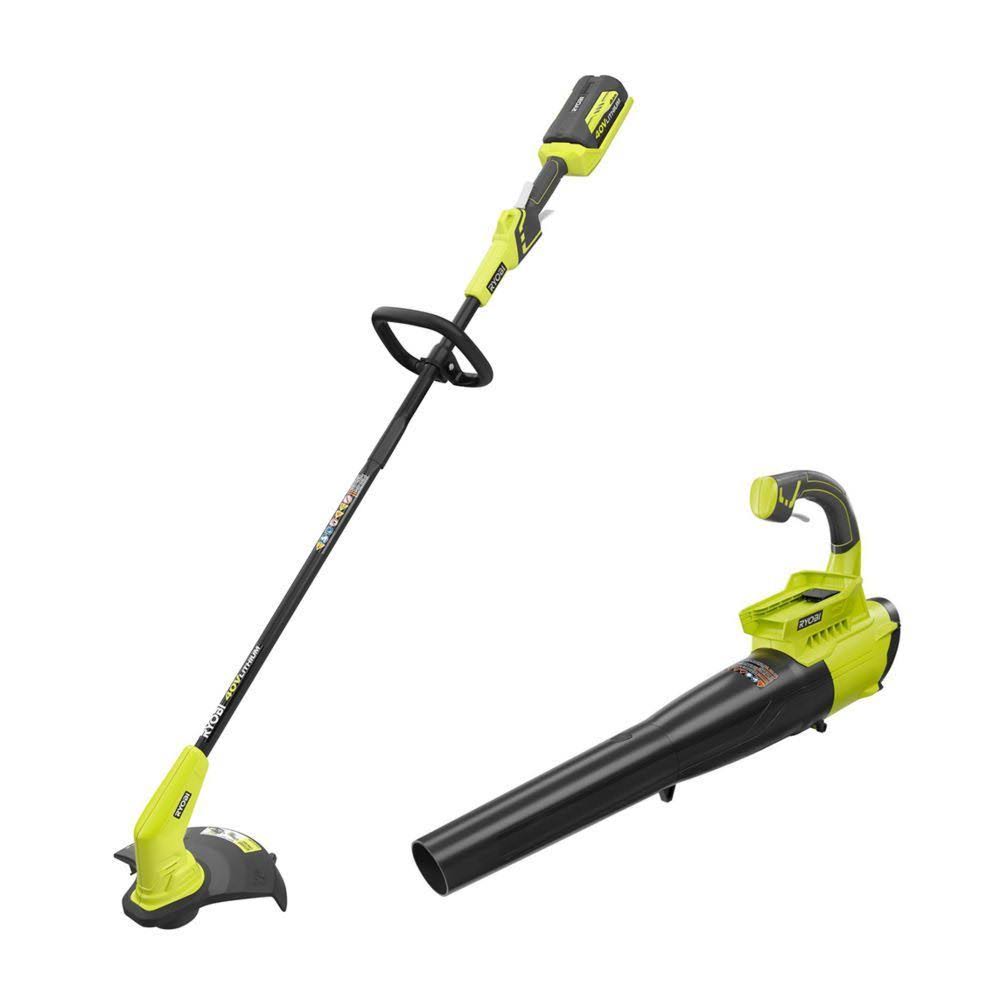 Ryobi 40V Cordless Battery String Trimmer and Jet Fan Blower Combo Kit (2-Tools) with 4.0 Ah Battery and Charger
