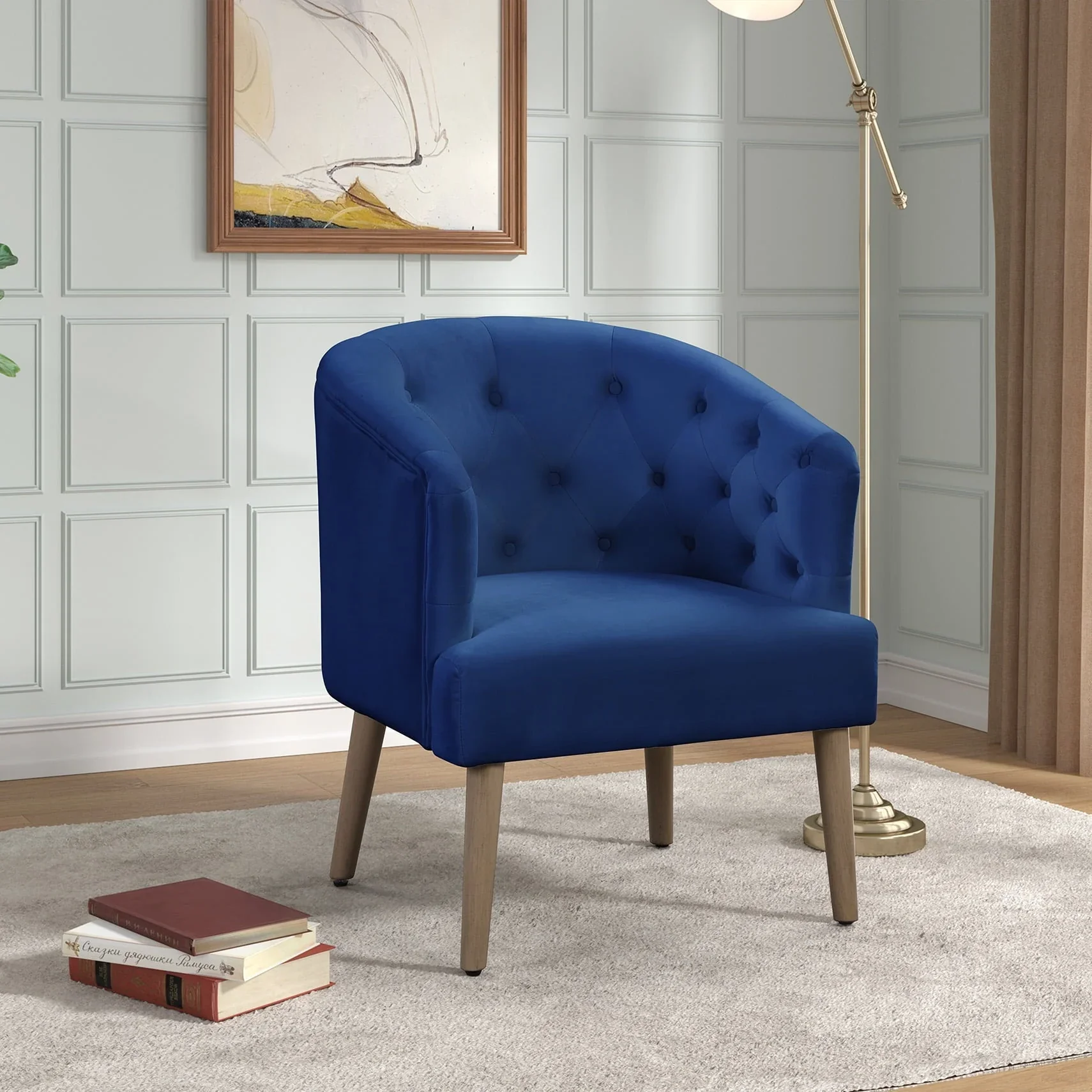 Better Homes & Gardens Barrel Accent Chair,Deep Cobalt Blue, Velvet Upholstery, Adult