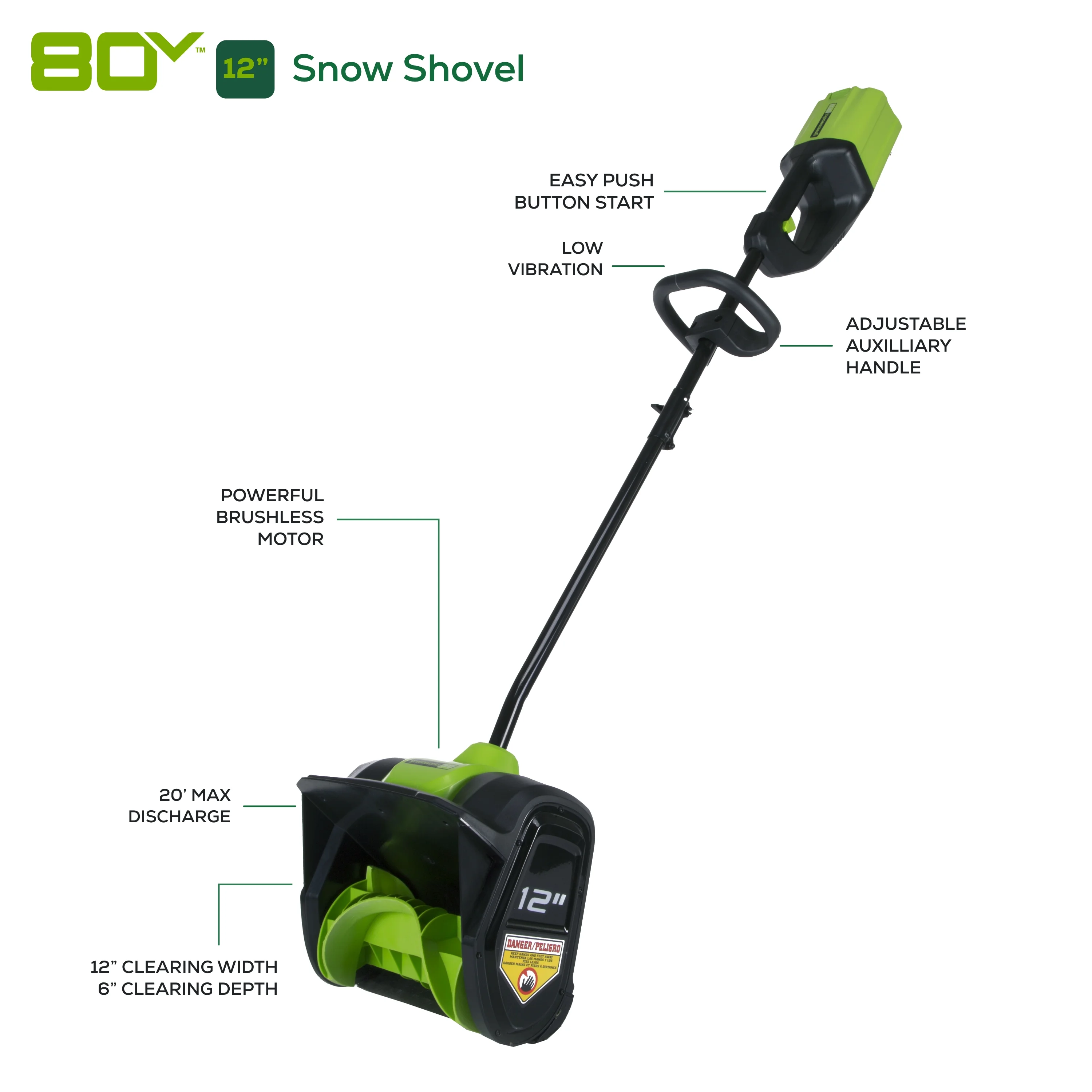 80V 12" Cordless Brushless Snow Shovel with 2 0 Ah Battery 2600602 Image 2