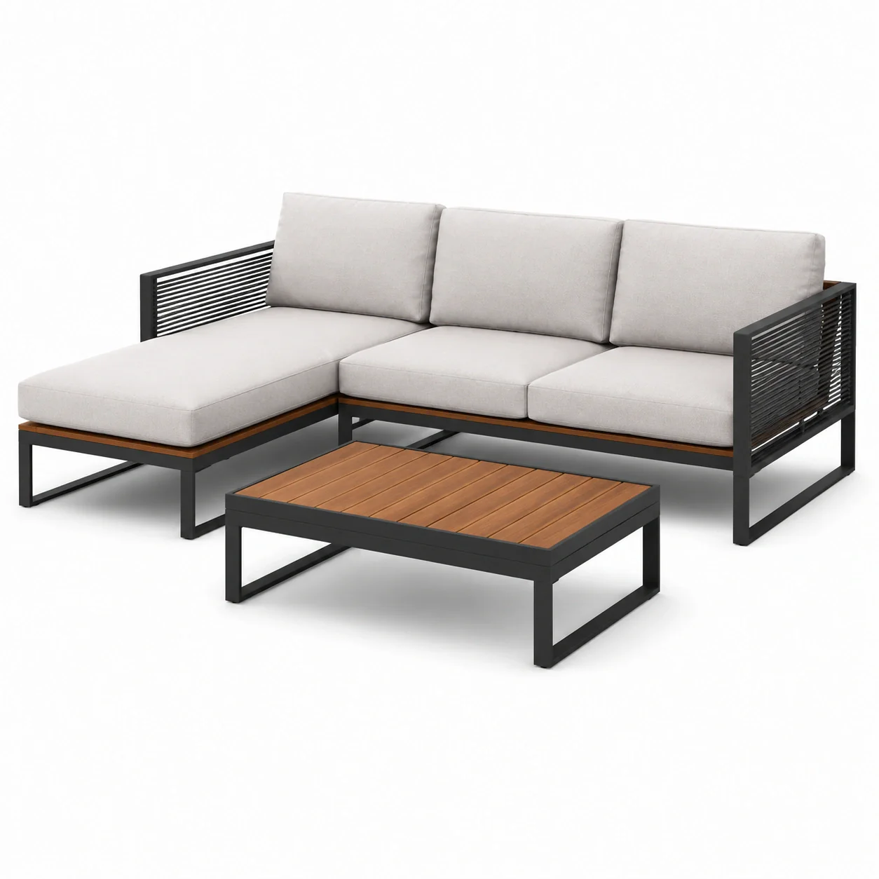 Ensemble de Mobilier d'Extérieur en Aluminium avec Coussins en Tissu et Table Basse en Acacia - 2026