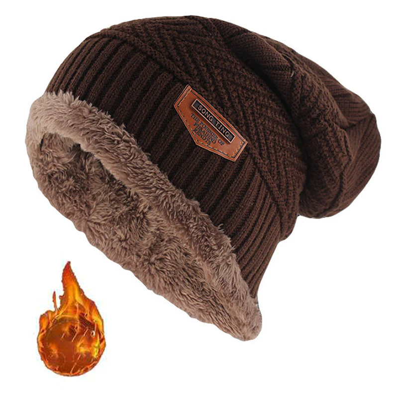 Bonnet en Cuir d'Hiver pour Homme, Maille, Doux et Doublé en Polaire - Modèle Pierre