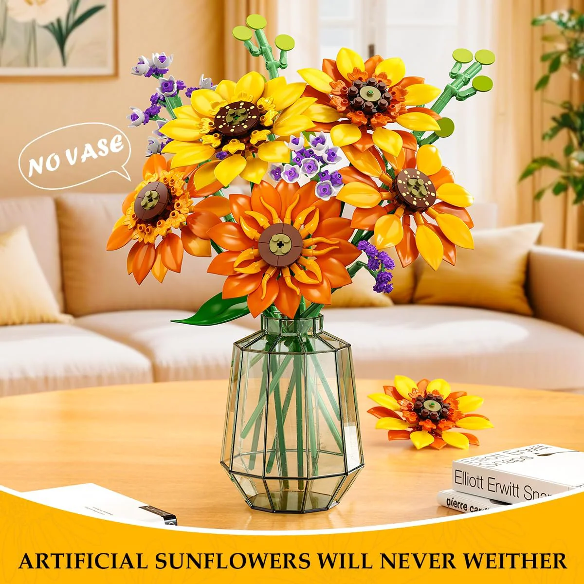 Flowers Sunflower Bouquet Building Set with Lights - 17 Flowers Botanical Collection Artificial Plant Sunflower Building Blocks Art Home Decor Easter Gifts for Adults Women Girl (1011PCS)