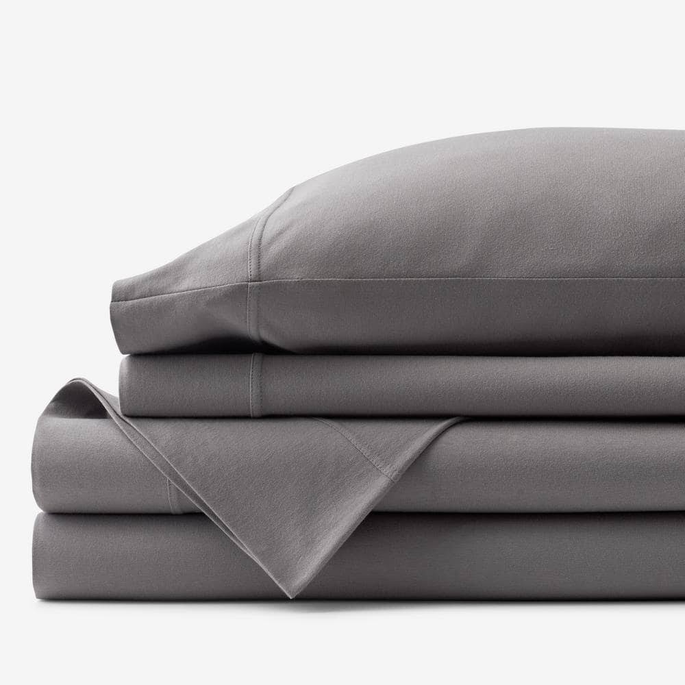 The Company Store Company Cotton 3-Piece Dark Gray Solid Cotton Jersey Knit Twin Sheet Set