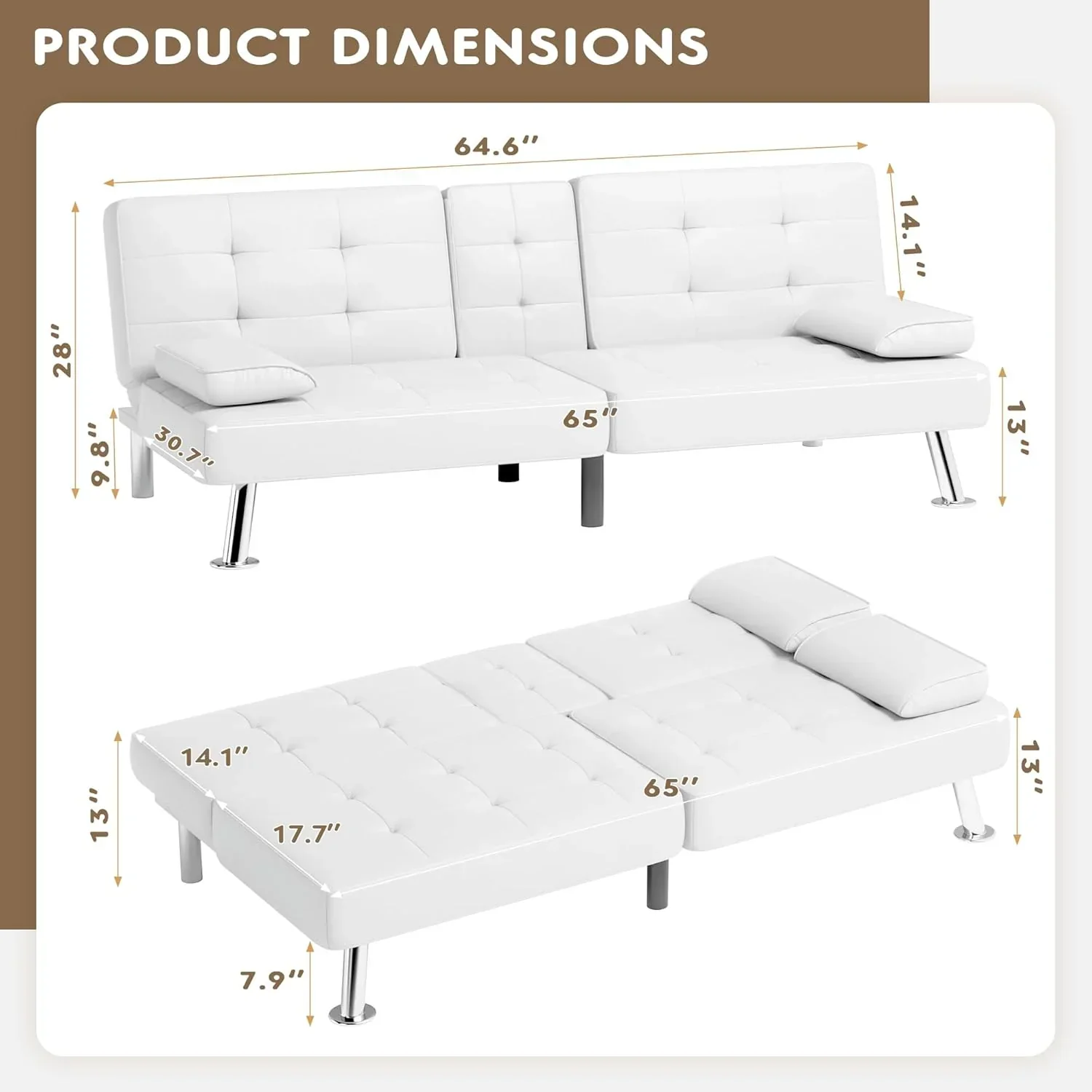 Canapé-lit futon Homall en cuir avec accoudoirs et fauteuil inclinable réglable