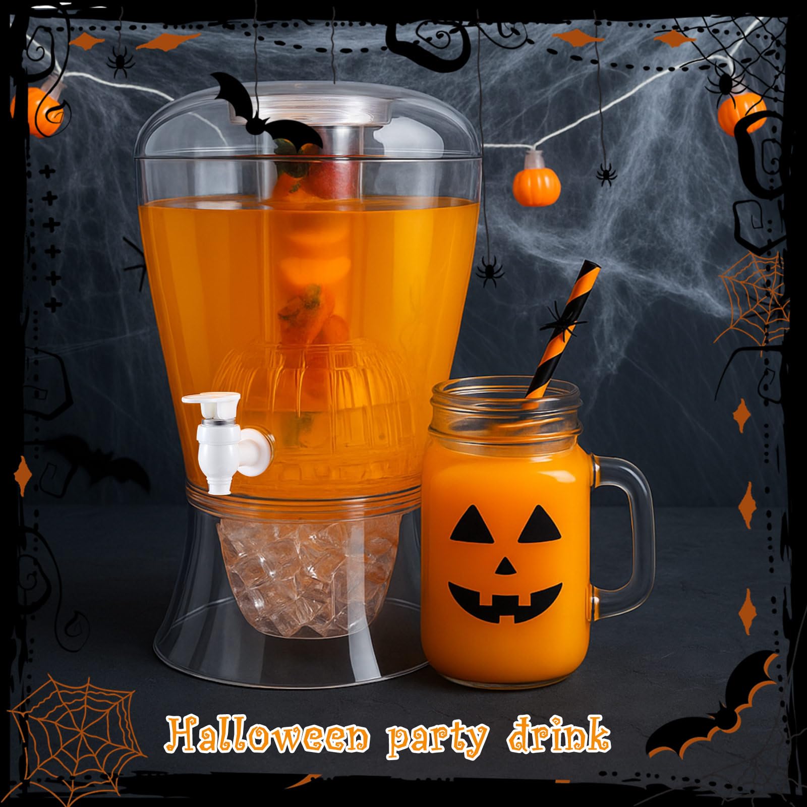 2 Pcs Drink Dispenser for Parties, 1.8 Gallon Plastic Beverage Container with Ice Core and Spigot, Clear Countertop Water Pitcher, Iced Juice Tea Lemonade Coffee Milk, for Wedding Picnic Bar