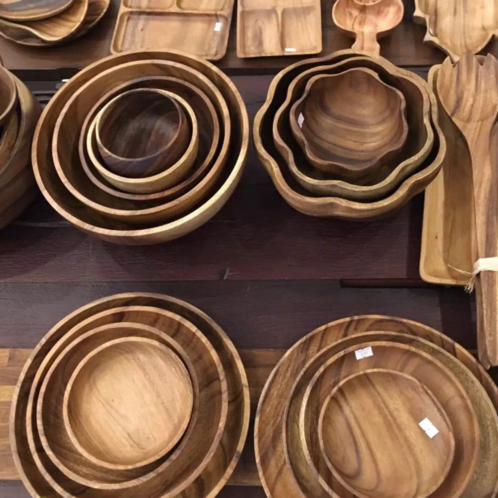 Acaica Wooden Kitchen Utensils for Cooking, Acacia Wooden Bowl Cheese Board Kitchen Utensil Set with Wood Utensils Holder