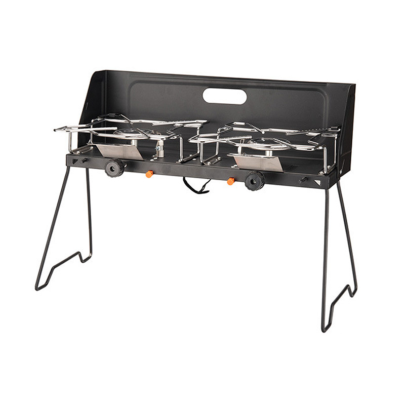 Two-Burner Folding Aluminum Alloy Smokeless BBQ Grill Flame Tamer Safety Adjustable Height Portable Gas Stove for 3-5 People