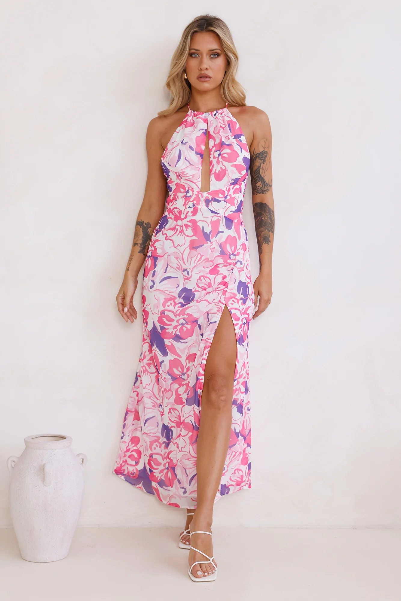 Way to Go Halter Neck Maxi Dress Pink