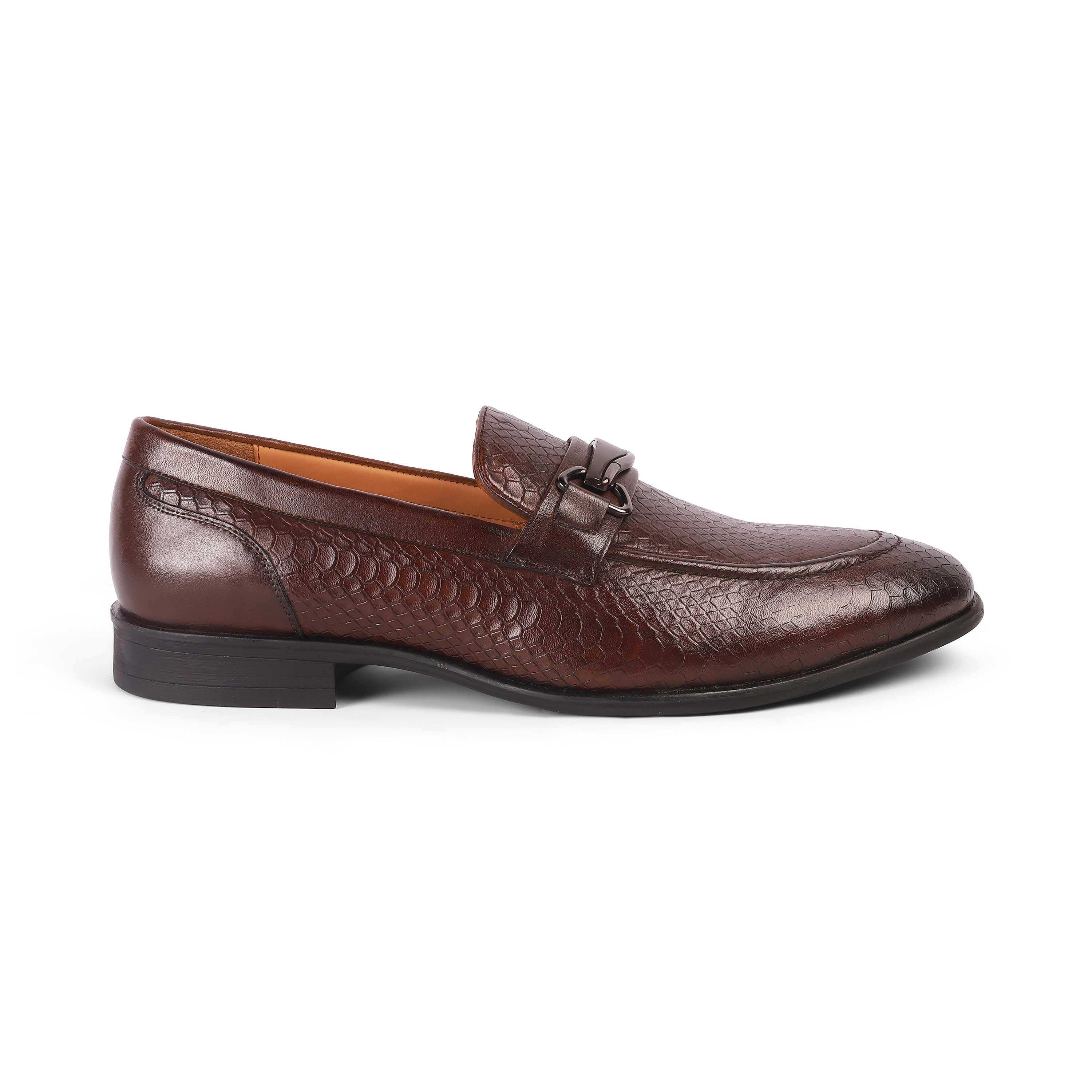 POPECHO Brown Men's Textured Leather Loafers