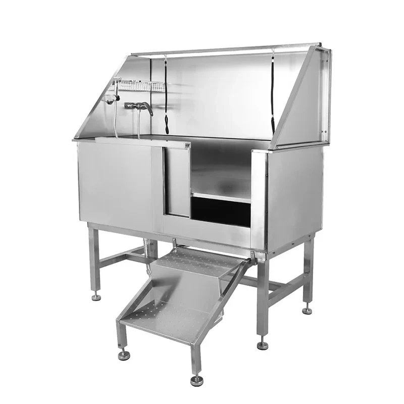 Baignoire professionnelle en acier inoxydable pour chiens avec rampe, robinet et douchette – Station de lavage pour animaux de compagnie de 127 cm (50 pouces)
